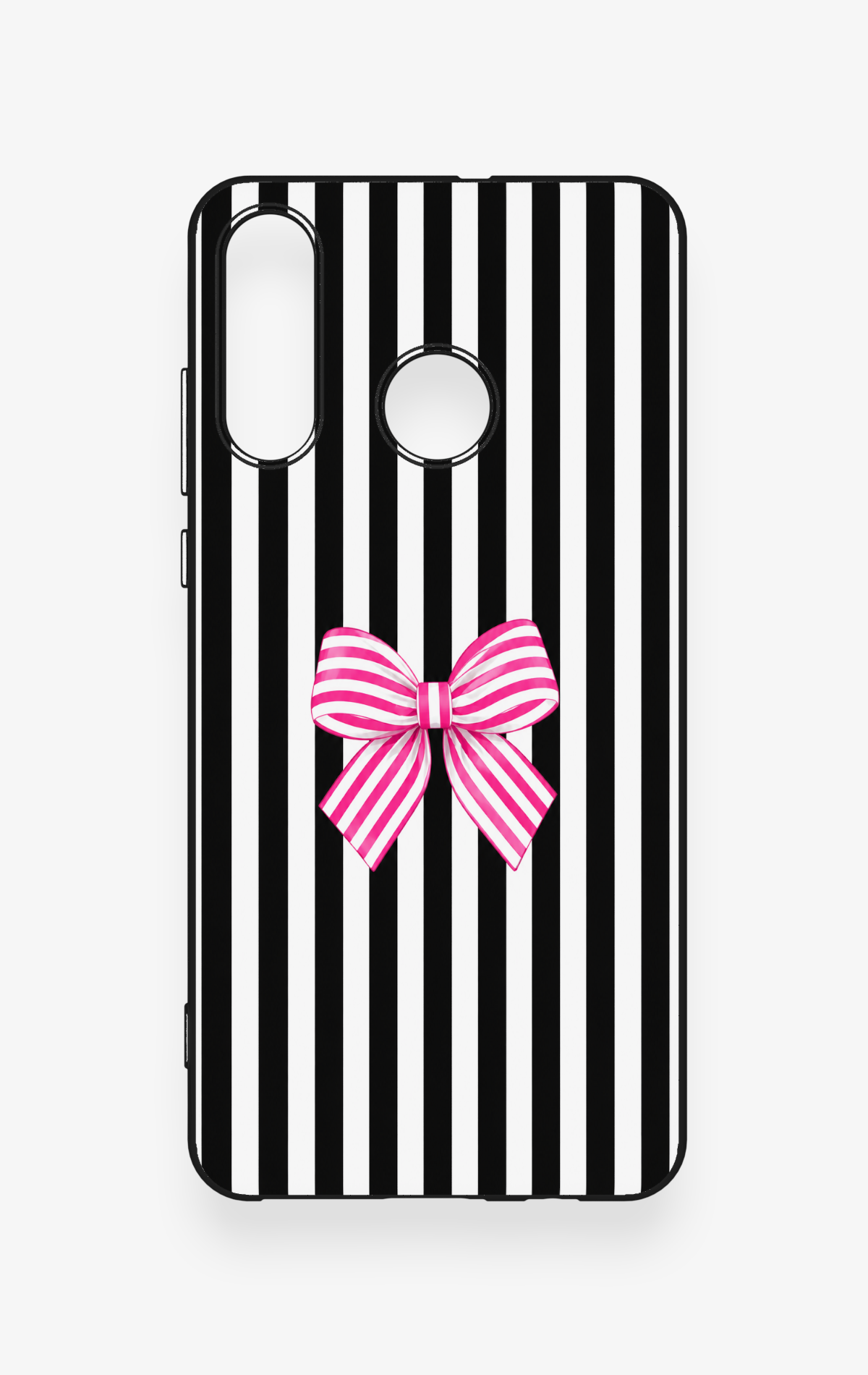 Huawei P30 Lite Uyumlu Pembe Beyaz Kurdele Desenli Silikon Kılıf