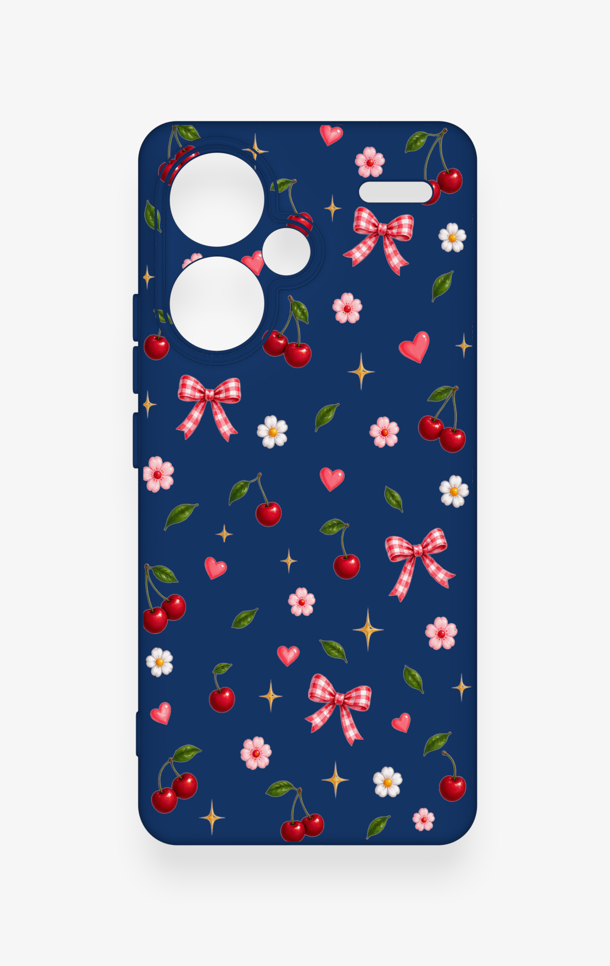 Redmi Note 13 Pro Plus Uyumlu Çiçek Kiraz Fiyonk Desenli Silikon Kılıf
