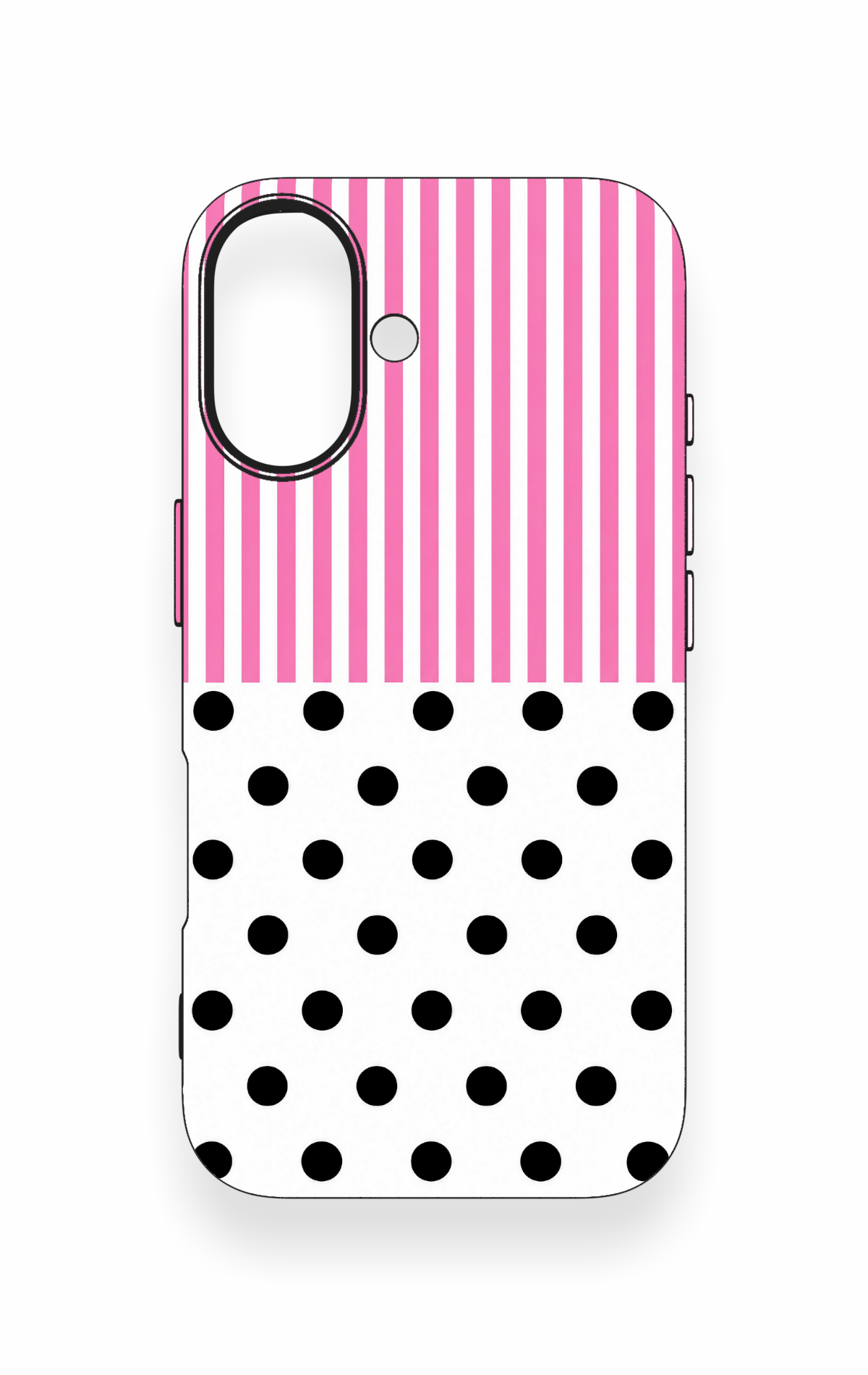 iPhone 16 Uyumlu Pembe Çizgili Puantiye Desenli Silikon Kılıf