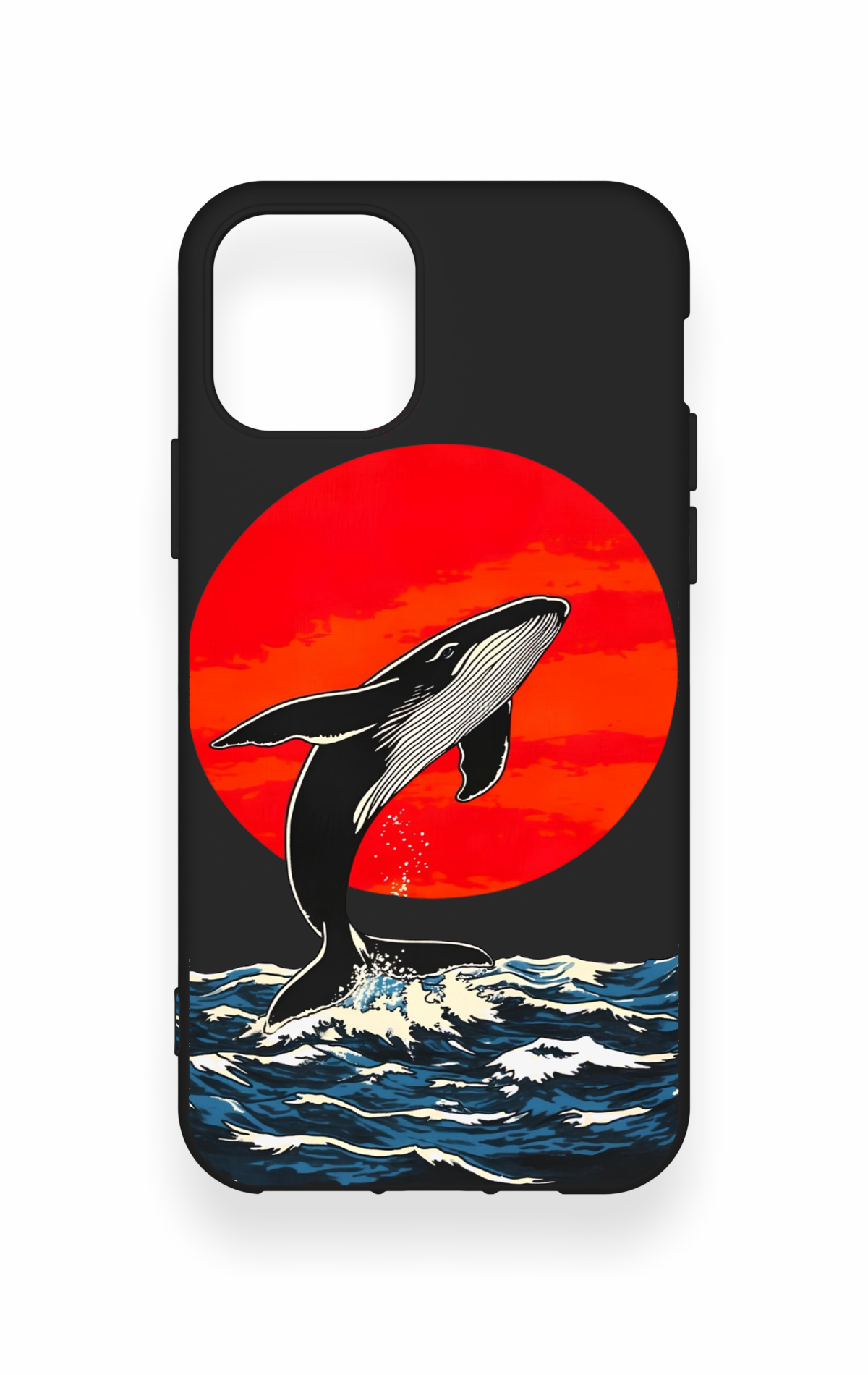 iPhone 11 Pro Uyumlu Kırmızı Güneş Balina Desenli Silikon Kılıf