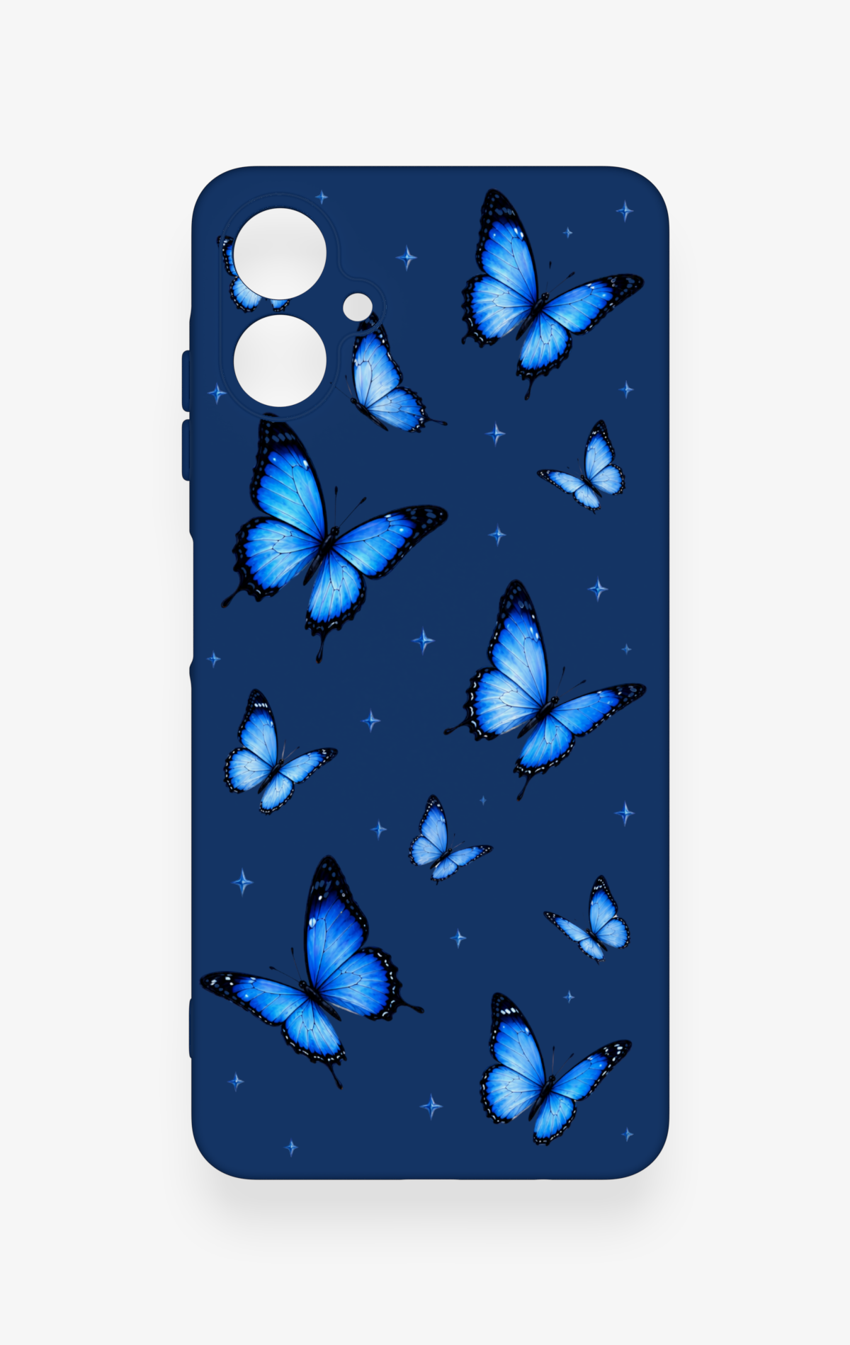 Samsung A06 Uyumlu Parlak Mavi Kelebek Desenli Silikon Kılıf