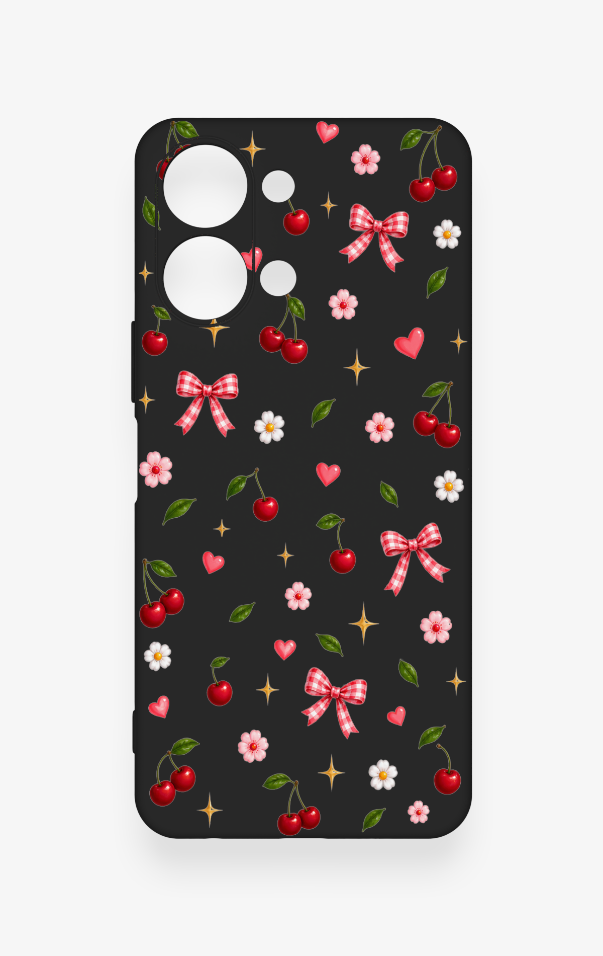 Vivo Y05 4G Uyumlu Papatya Kiraz Fiyonk Desenli Silikon Kılıf