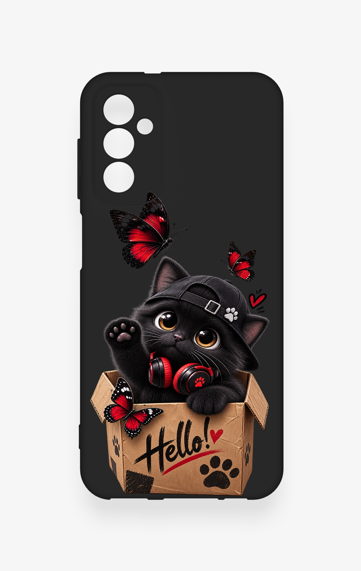 Samsung M13 Uyumlu Hello Cat Desenli Silikon Kılıf