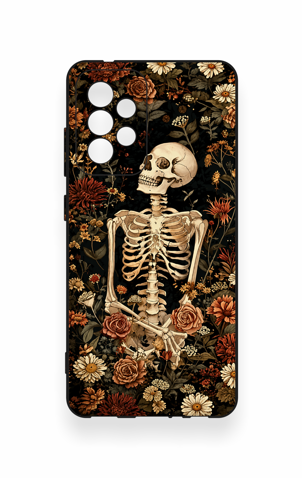 Samsung A52 Uyumlu Çiçek İskelet Desenli Silikon Kılıf