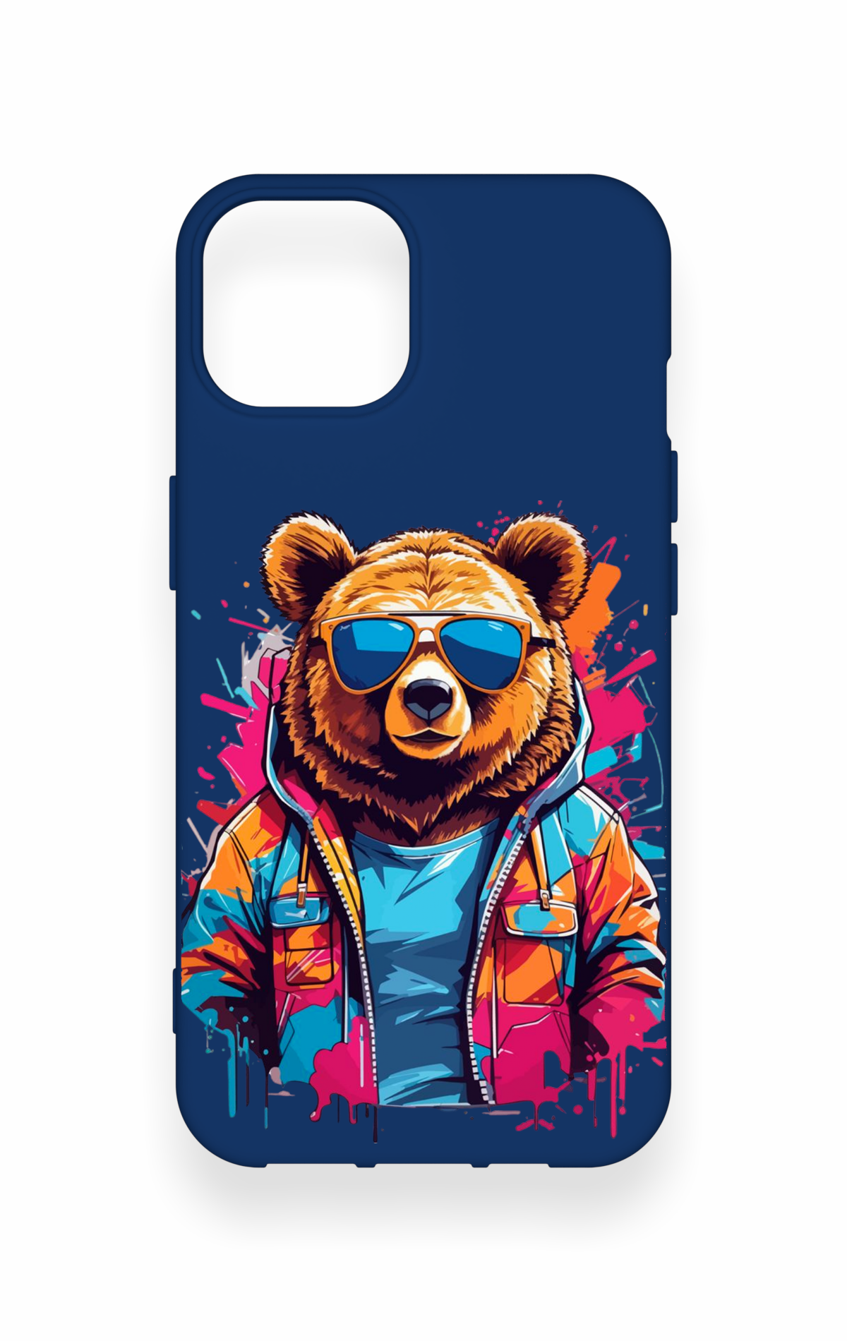 iPhone 14 Uyumlu Gözlüklü Ayı Desenli Silikon Kılıf