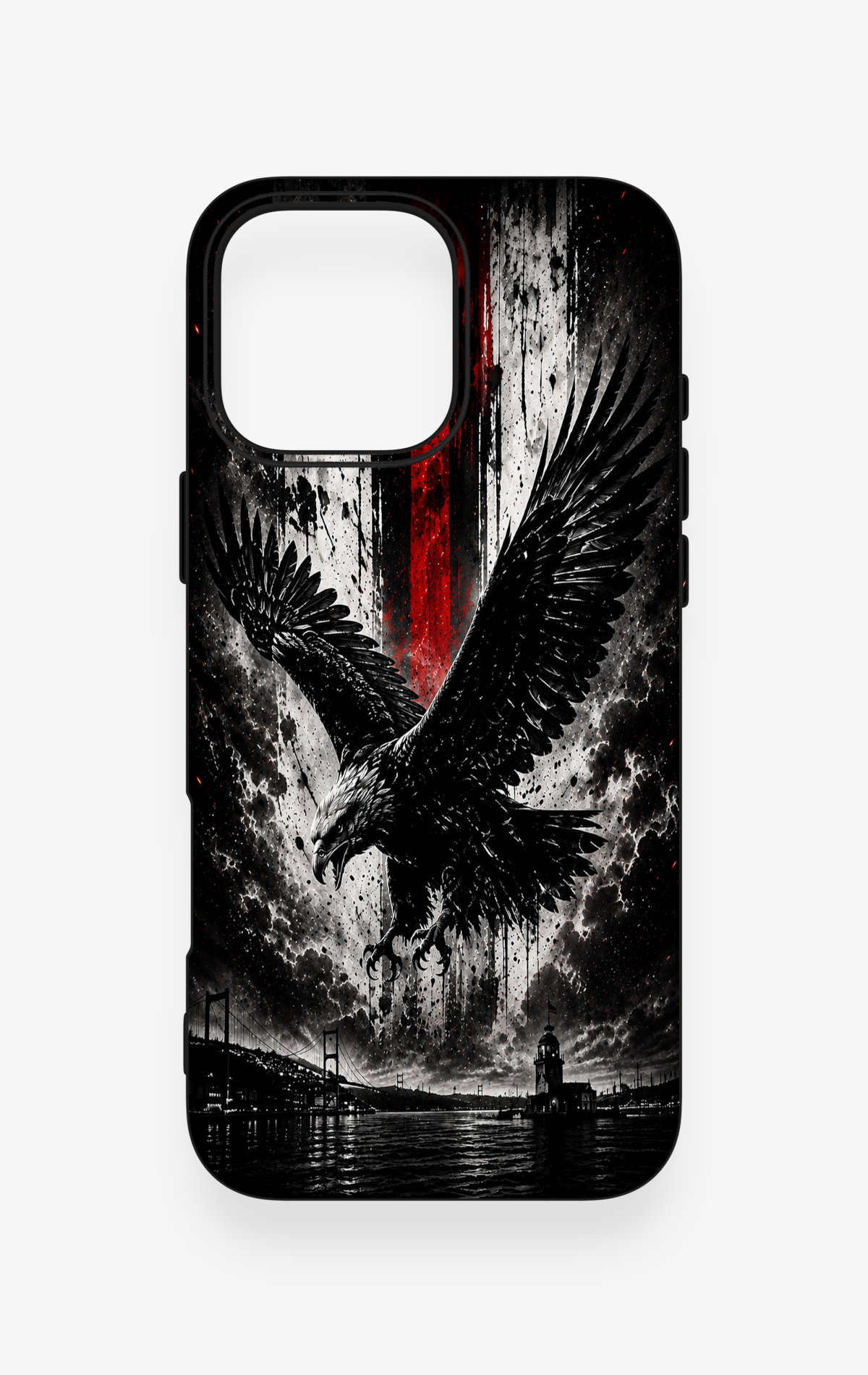 iPhone 16 Pro Max Uyumlu Kara Kartal Desenli Silikon Kılıf