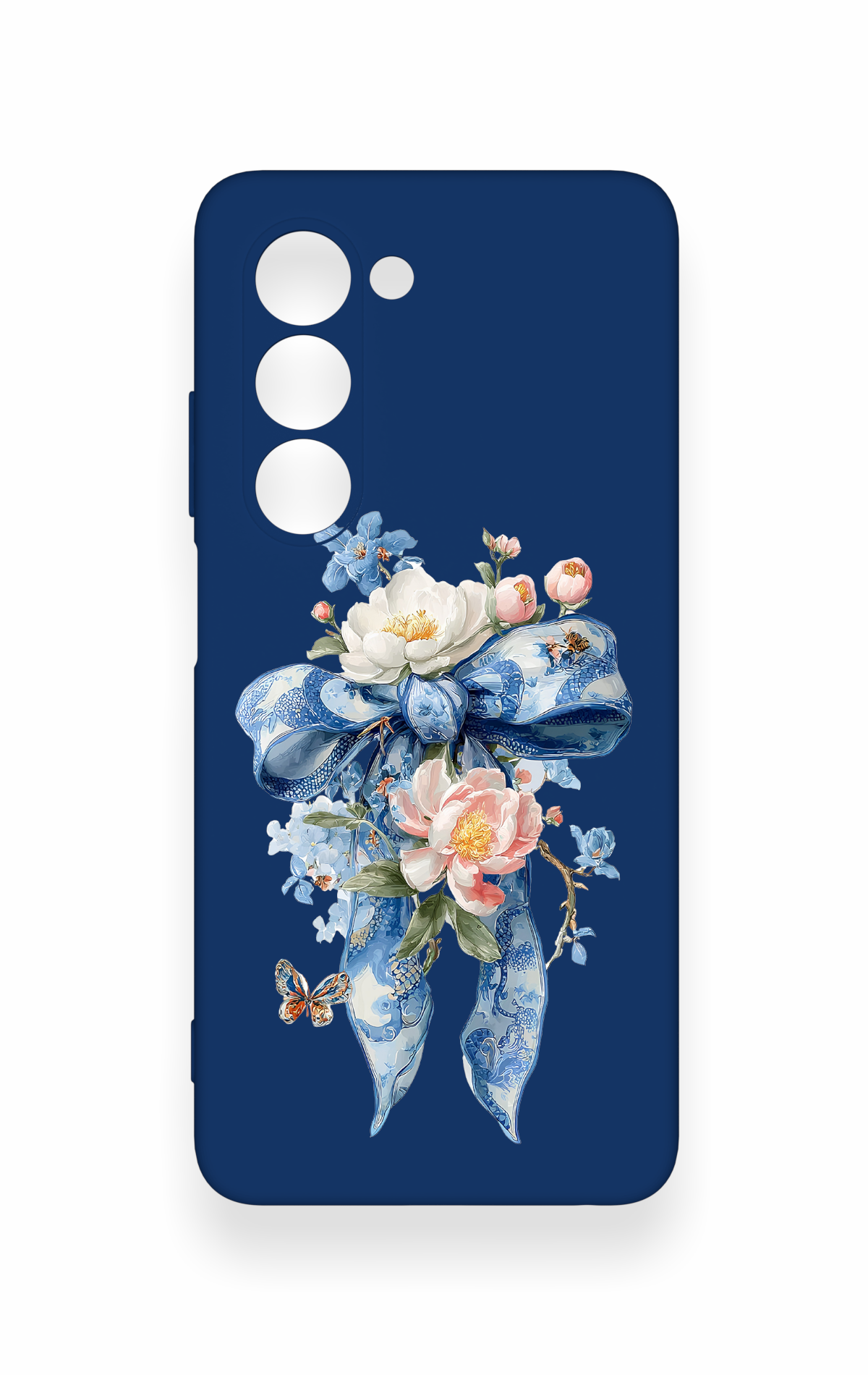 Oppo A5 5G Uyumlu Mavi Kurdeleli Çiçek Desenli Silikon Kılıf