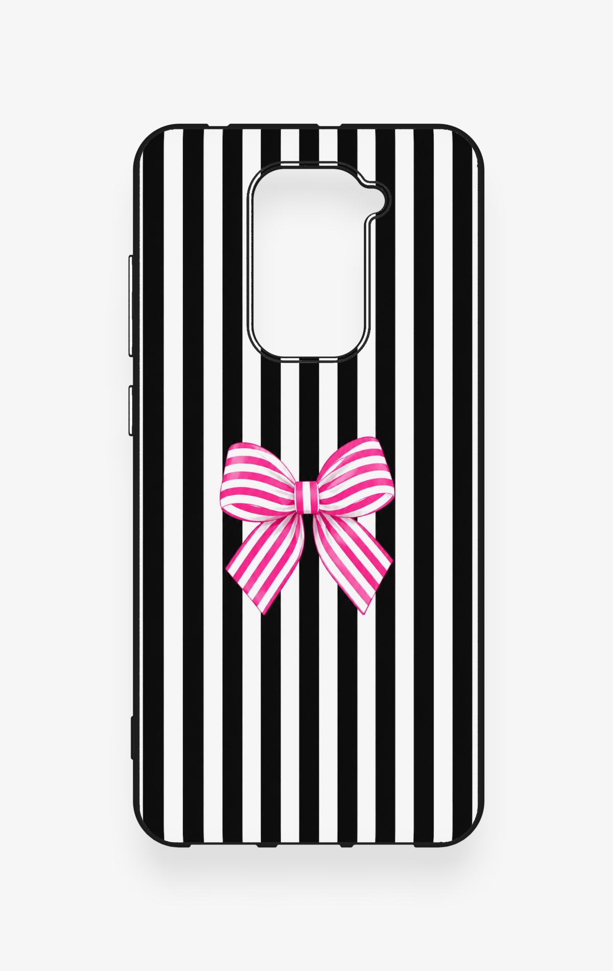 Redmi Note 9 Uyumlu Pembe Beyaz Kurdele Desenli Silikon Kılıf