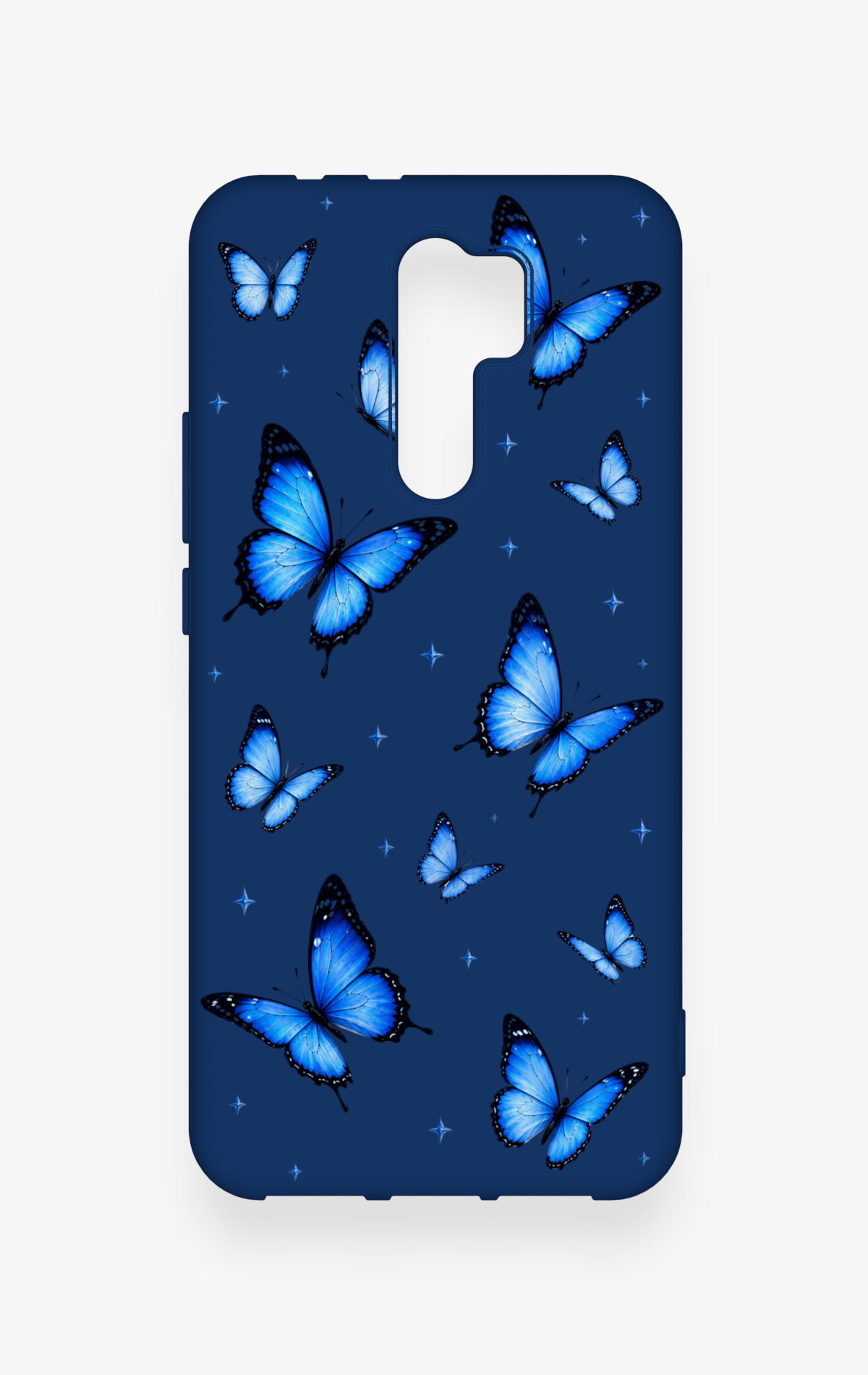 Redmi 9 Uyumlu Parlak Mavi Kelebek Desenli Silikon Kılıf