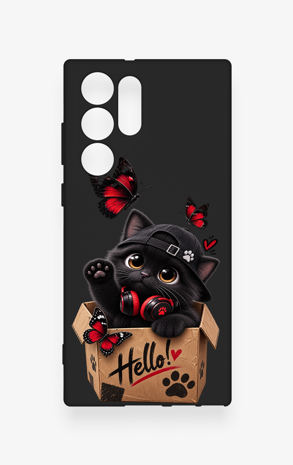 Samsung S22 Ultra Uyumlu Hello Cat Desenli Silikon Kılıf