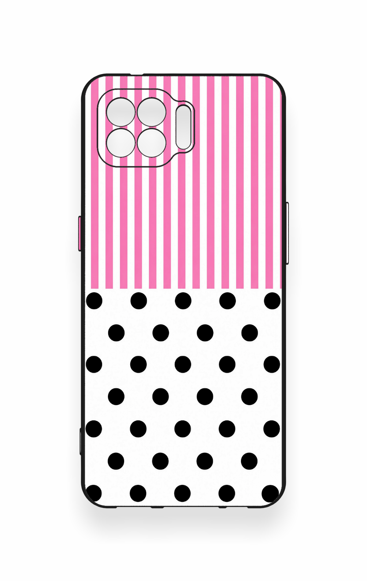 Oppo Reno 4 Lite Uyumlu Pembe Çizgili Puantiye Desenli Silikon Kılıf