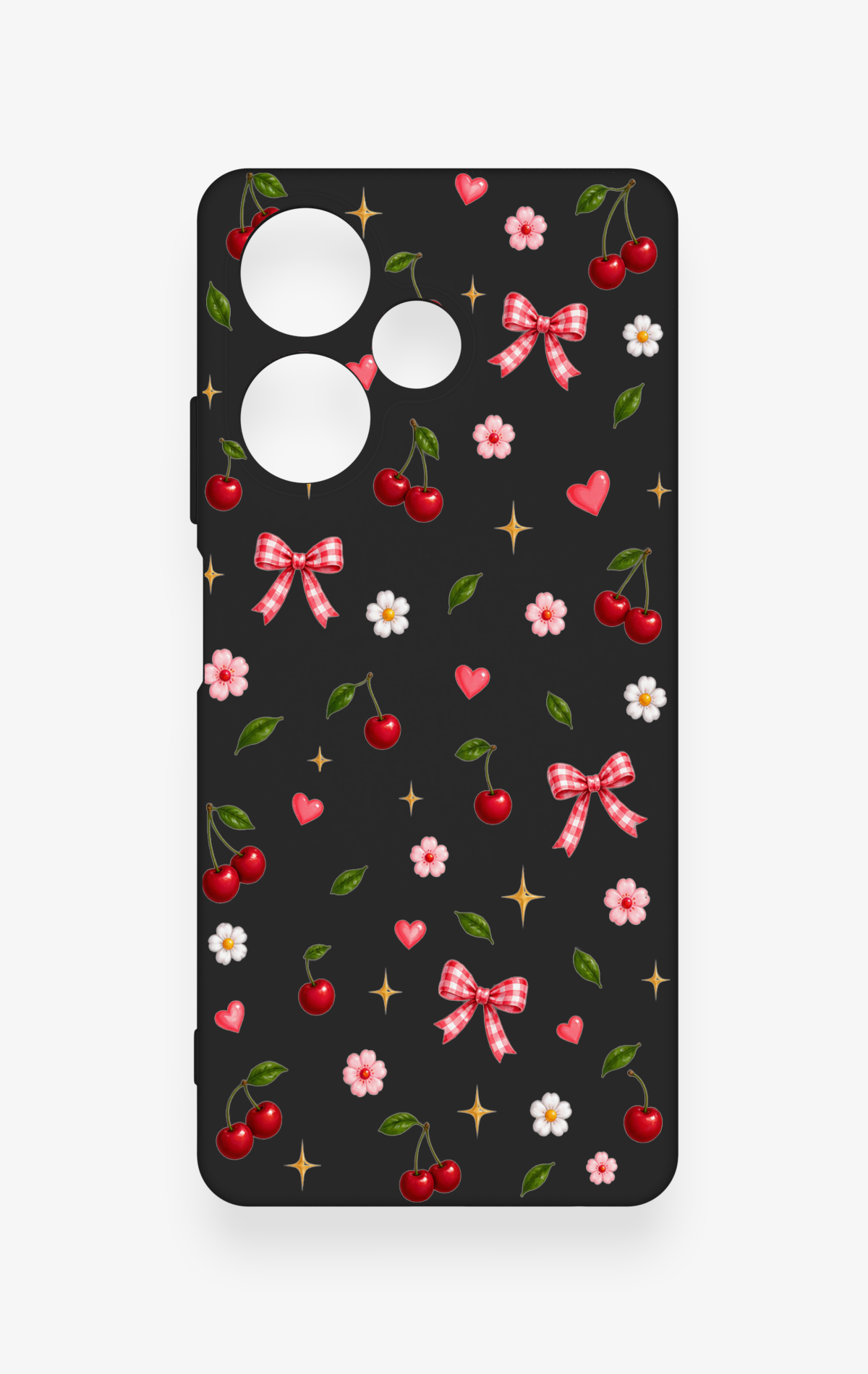 İnfinix Hot 30 Uyumlu Papatya Kiraz Fiyonk Desenli Silikon Kılıf