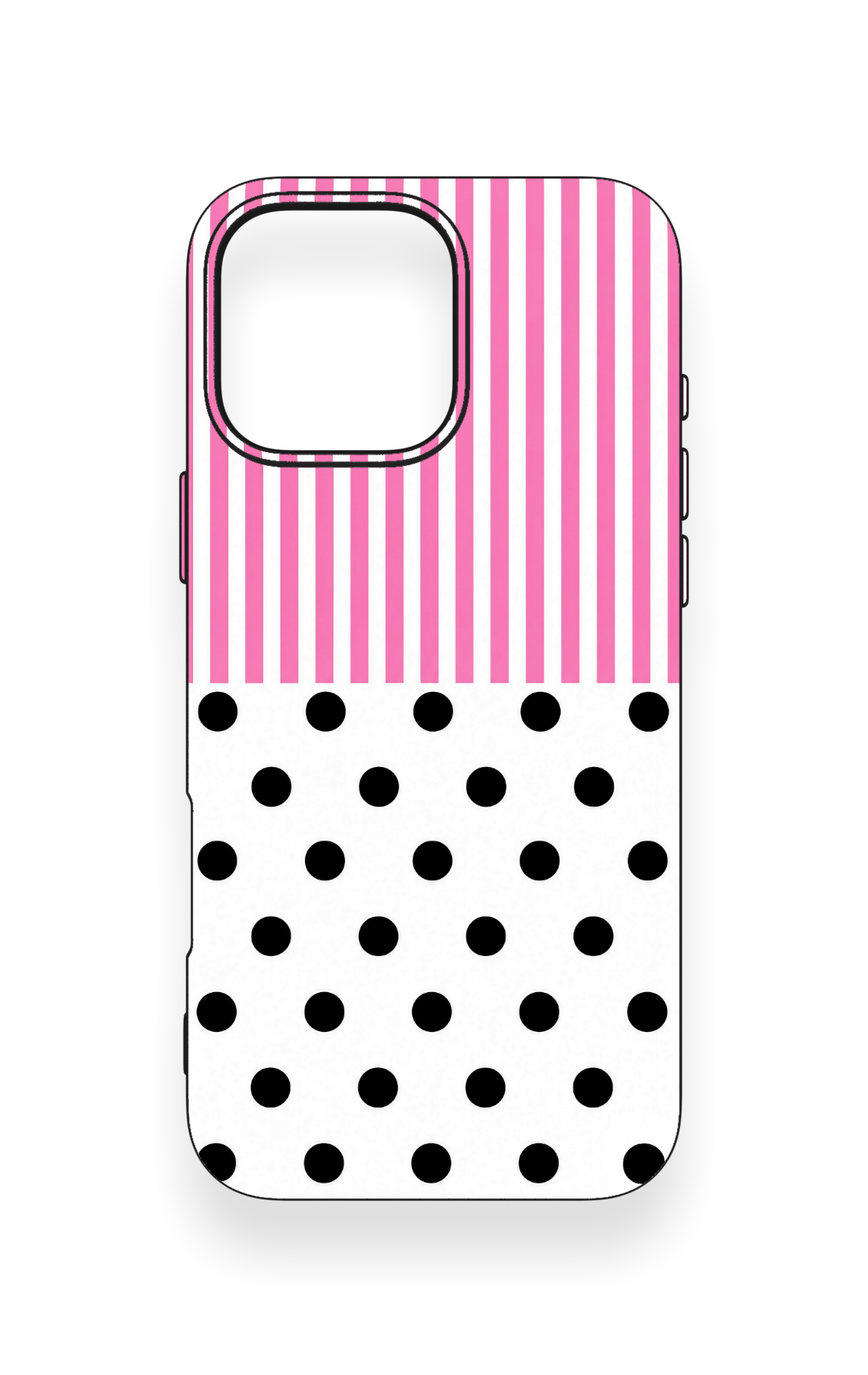 iPhone 16 Pro Max Uyumlu Pembe Çizgili Puantiye Desenli Silikon Kılıf