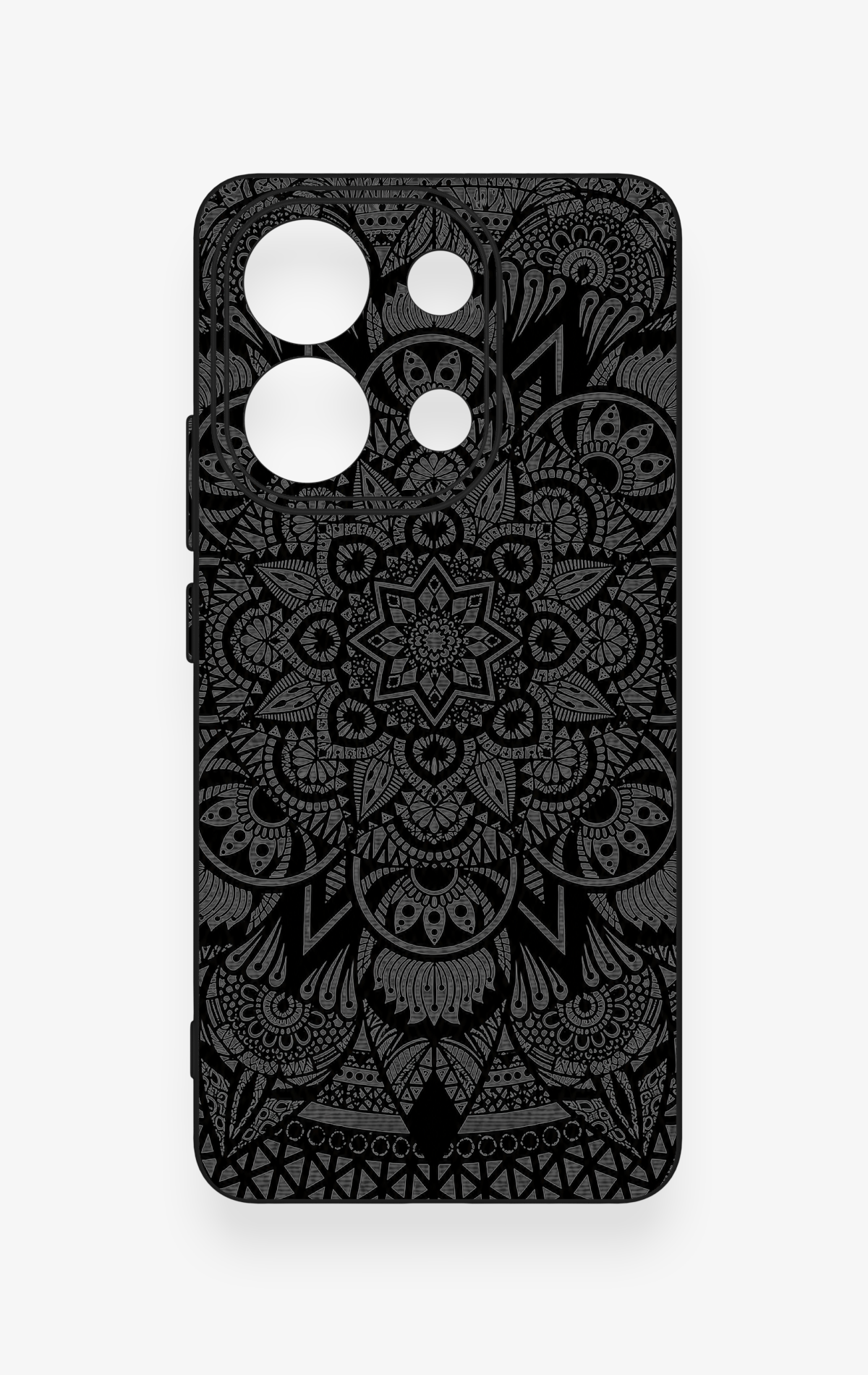 Redmi Note 13 4G Uyumlu Siyah Beyaz Mandala Desenli Silikon Kılıf