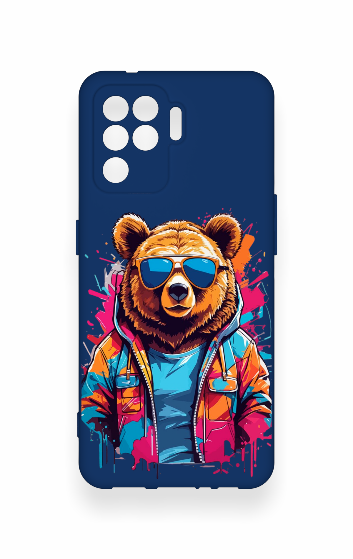 Oppo Reno 5 Lite Uyumlu Gözlüklü Ayı Desenli Silikon Kılıf