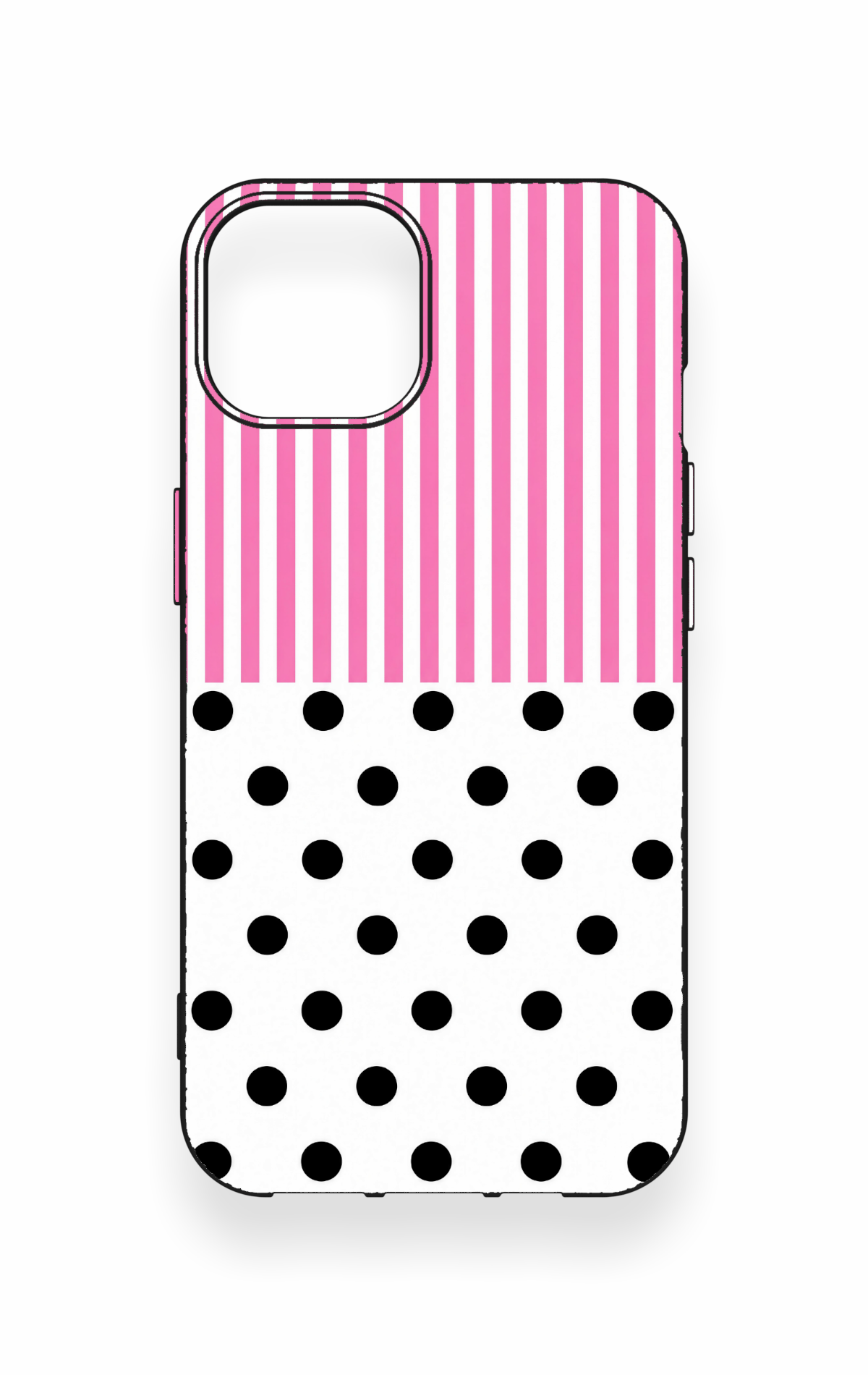iPhone 14 Uyumlu Pembe Çizgili Puantiye Desenli Silikon Kılıf