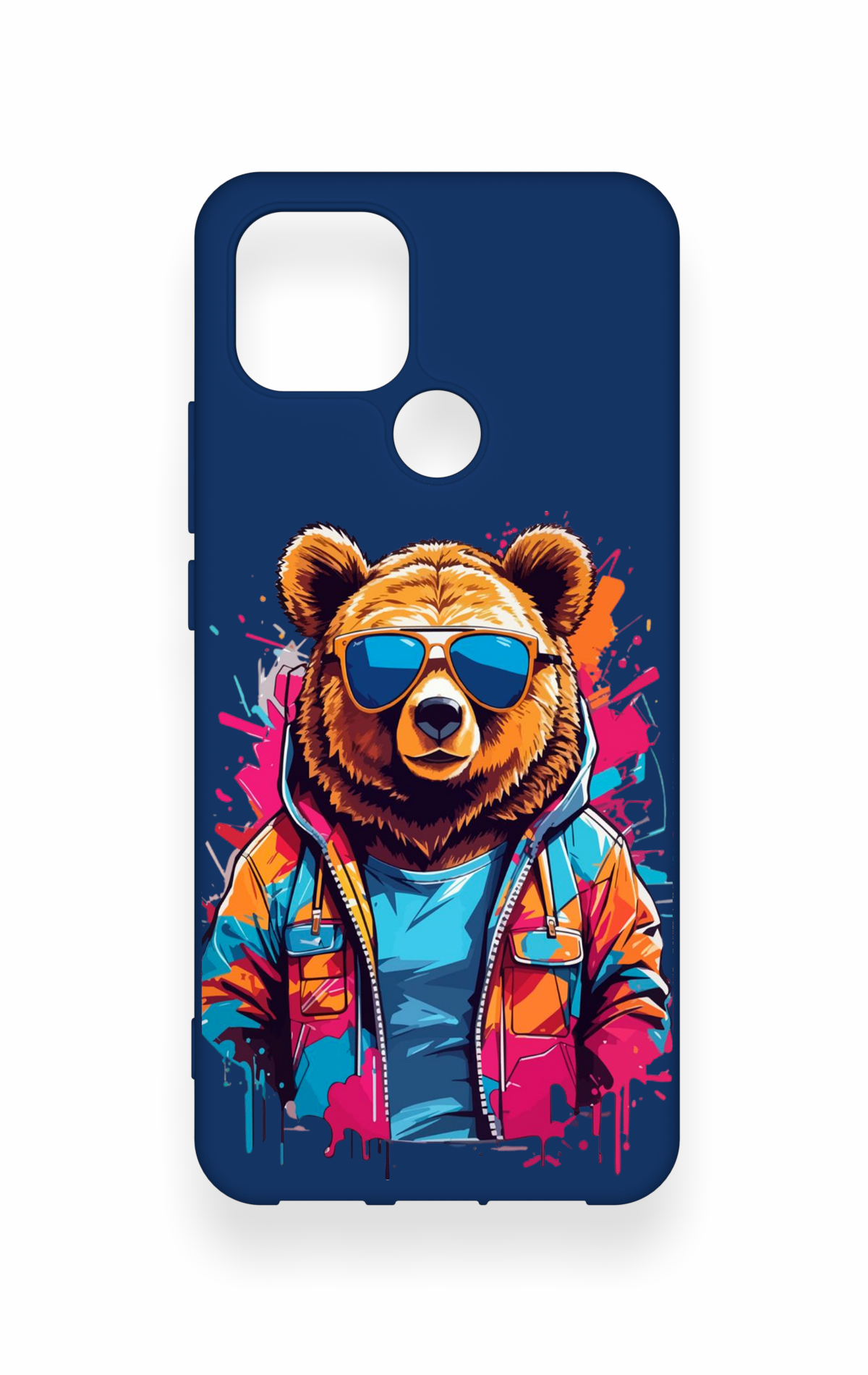Oppo A15 Uyumlu Gözlüklü Ayı Desenli Silikon Kılıf