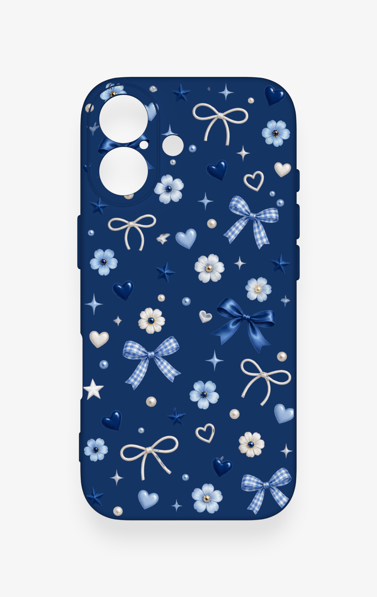 iPhone 17 Uyumlu Mavi Papatya Fiyonk Desenli Silikon Kılıf