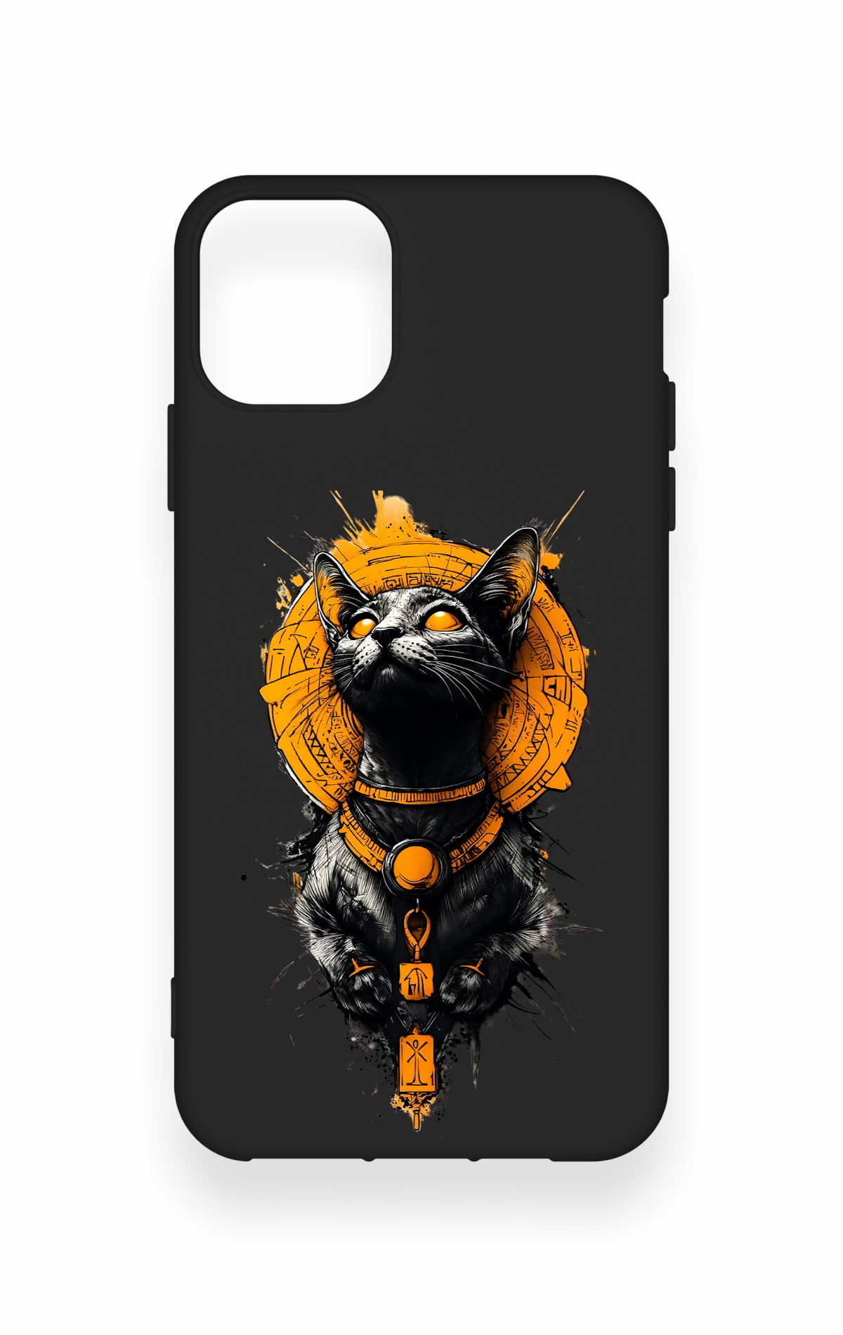 iPhone 11 Pro Max Uyumlu Mısırlı Kedi Tanrısı Desenli Silikon Kılıf