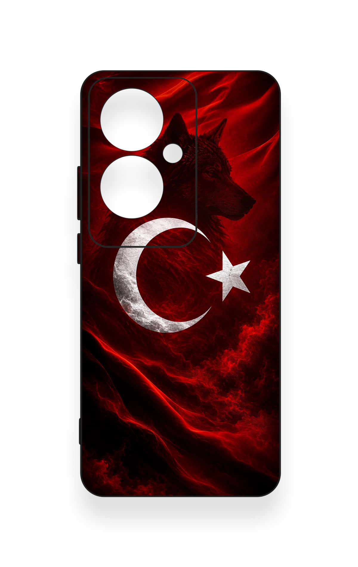 Oppo Reno 11F Uyumlu Kurt Türk Bayrağı Desenli Silikon Kılıf