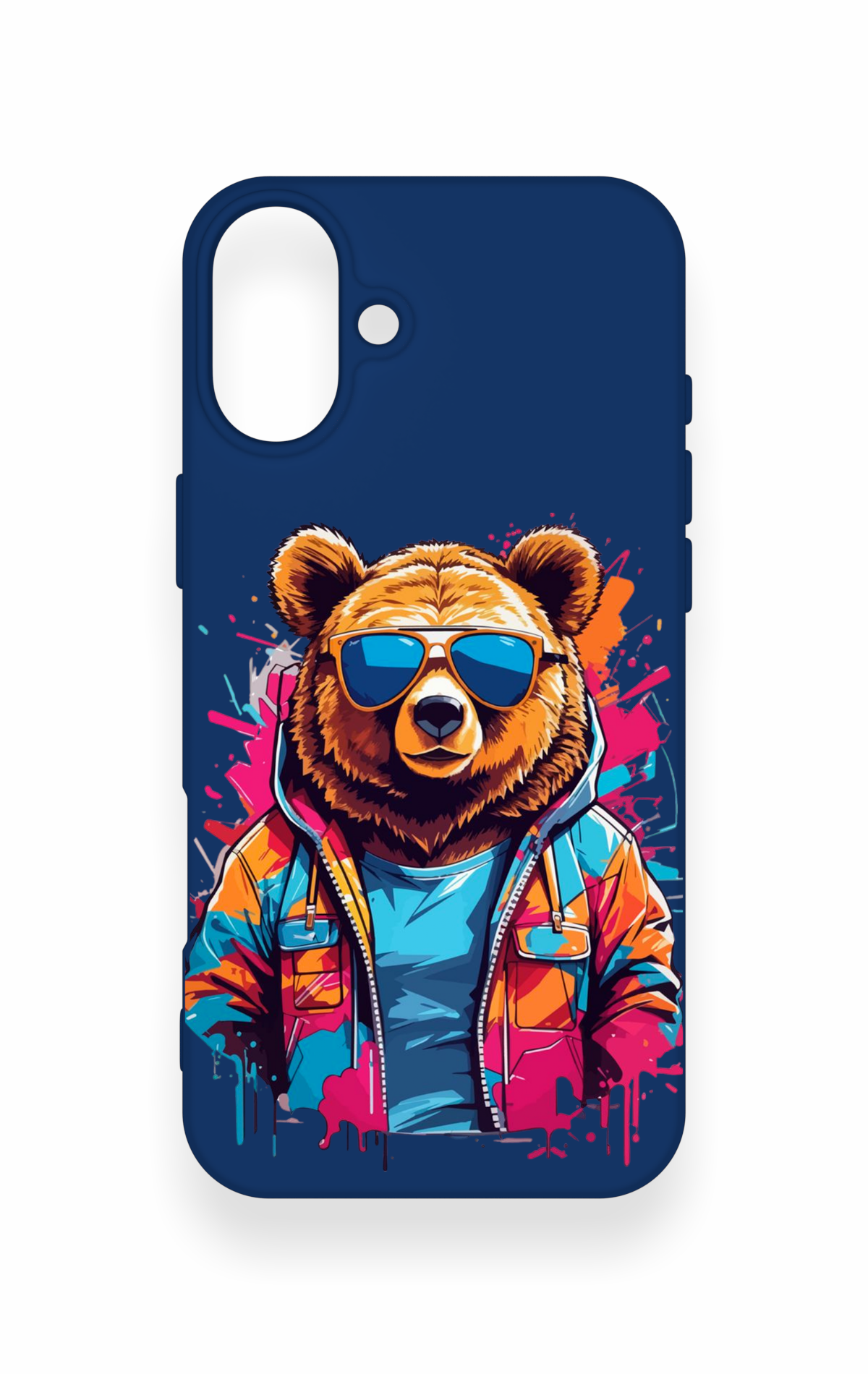 iPhone 16 Plus Uyumlu Gözlüklü Ayı Desenli Silikon Kılıf