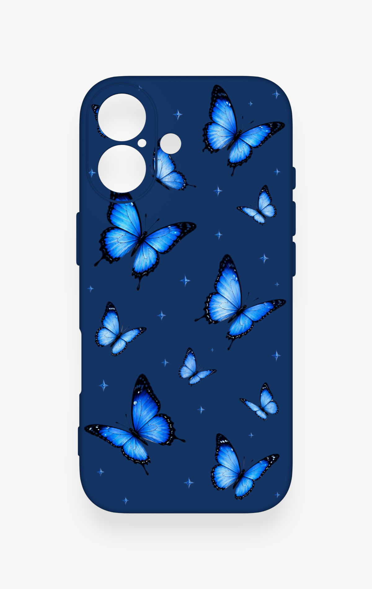 iPhone 17 Uyumlu Parlak Mavi Kelebek Desenli Silikon Kılıf