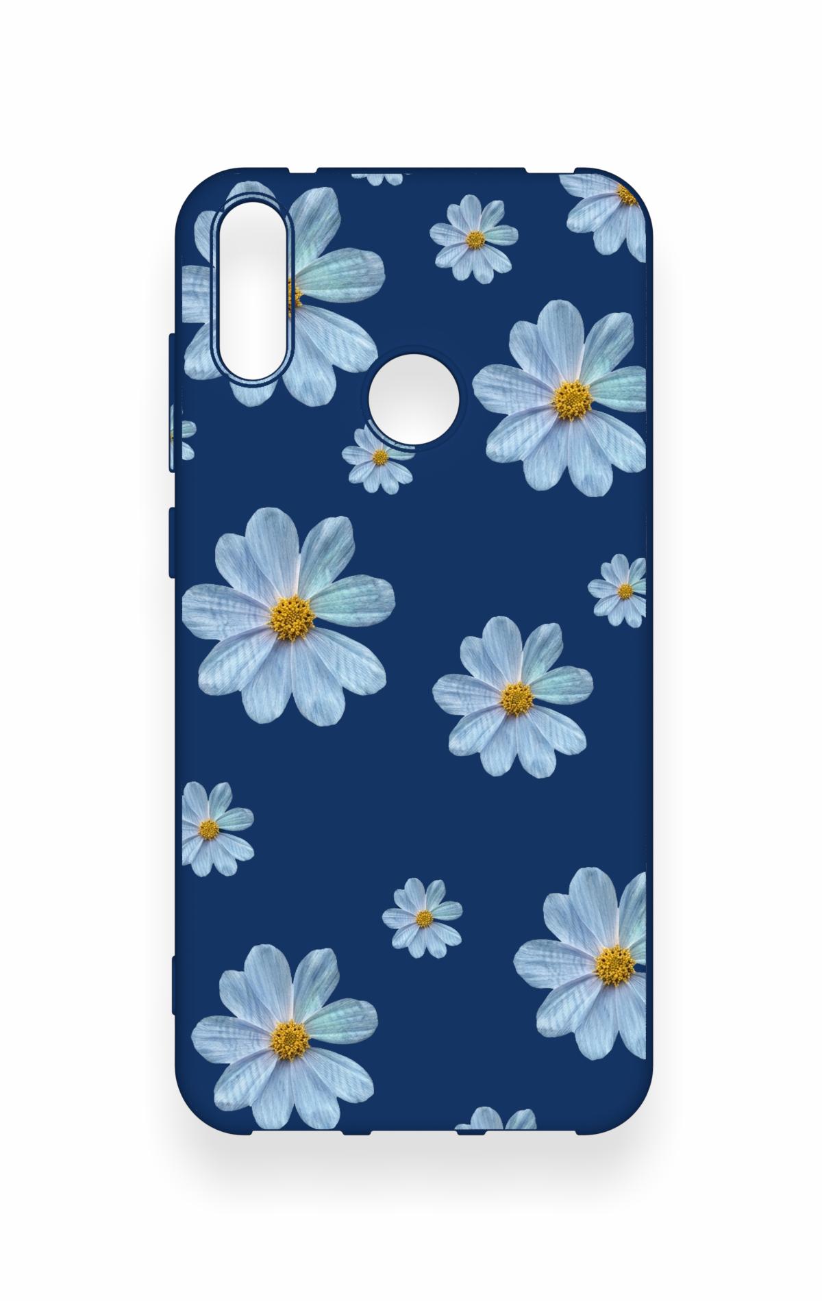 Huawei Y7 2019 Uyumlu Mavi Papatya Desenli Silikon Kılıf
