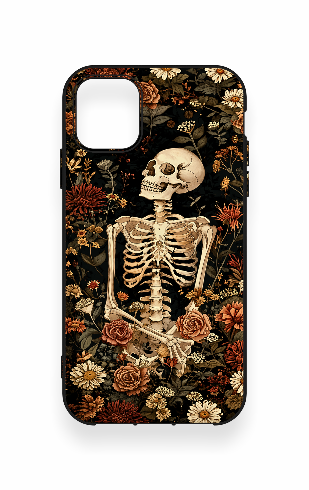 iPhone 11 Uyumlu Çiçek İskelet Desenli Silikon Kılıf