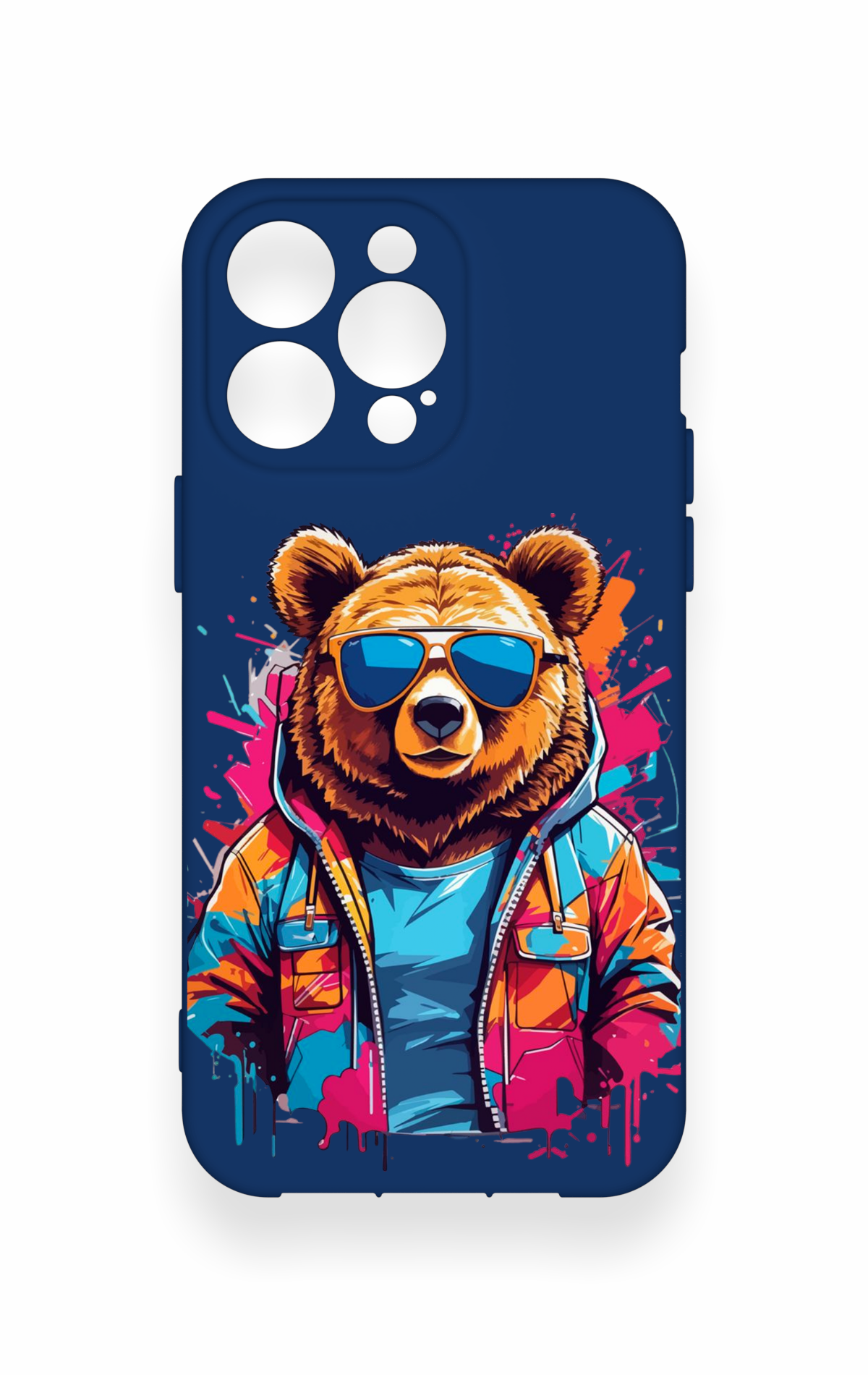 iPhone 14 Pro Max Uyumlu Gözlüklü Ayı Desenli Silikon Kılıf