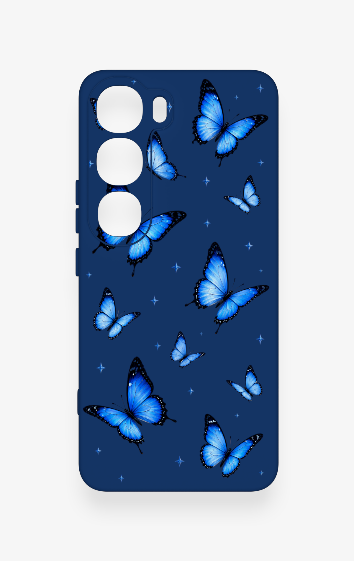 Vivo V40 Lite 5G Uyumlu Parlak Mavi Kelebek Desenli Silikon Kılıf