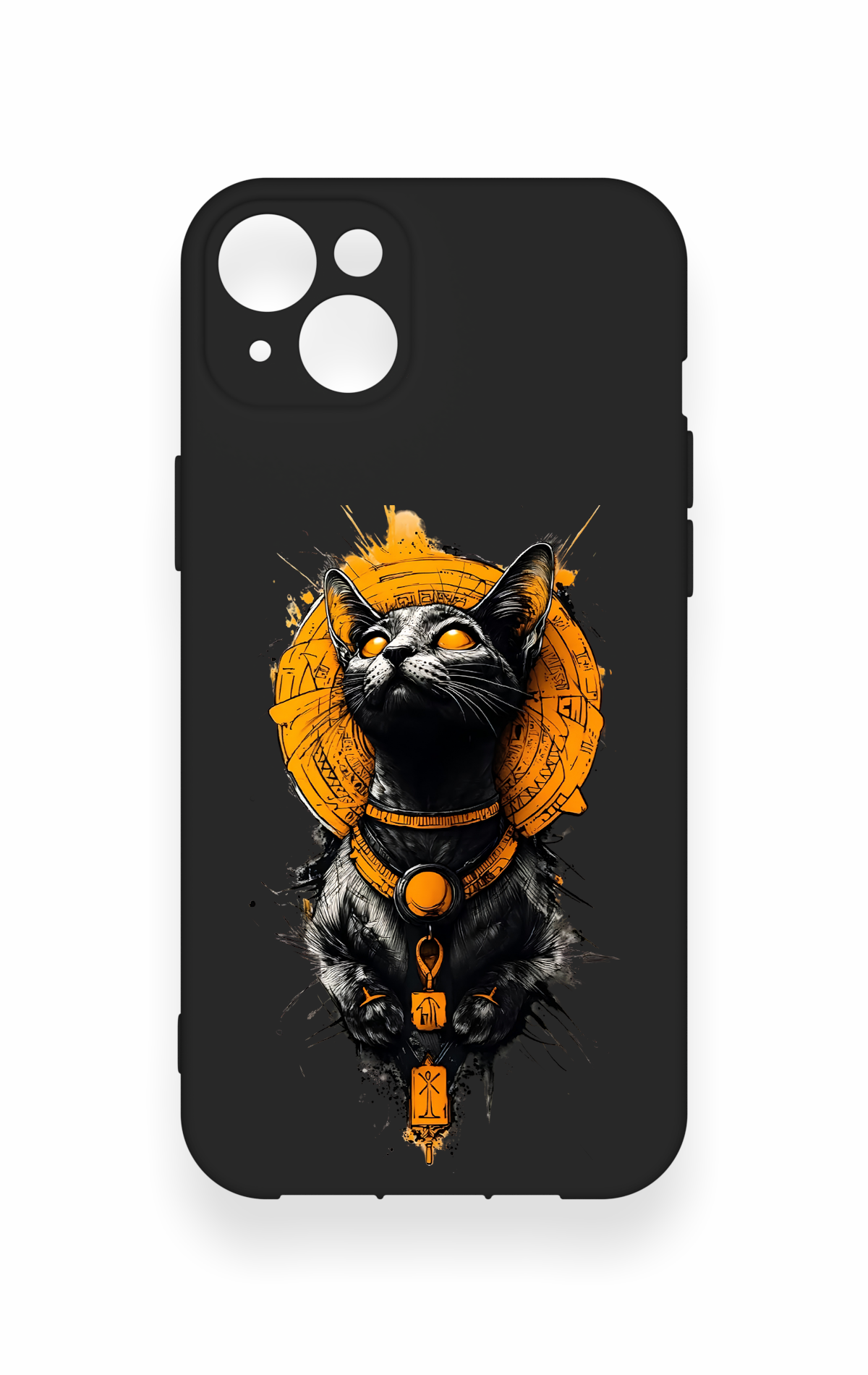 iPhone 14 Plus/15 Plus Uyumlu Mısırlı Kedi Tanrısı Desenli Silikon Kılıf
