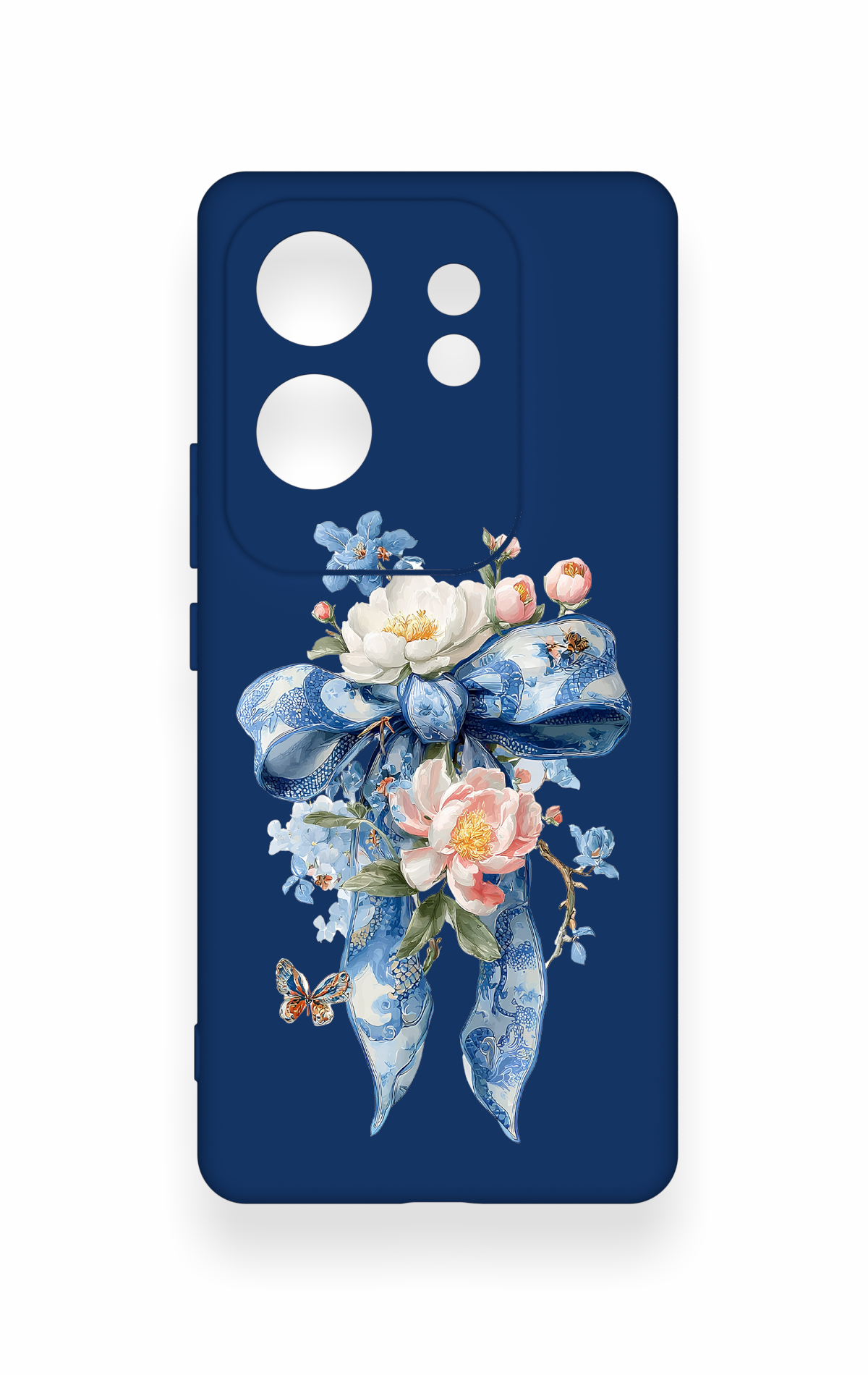 İnfinix Zero 30 Uyumlu Mavi Kurdeleli Çiçek Desenli Silikon Kılıf