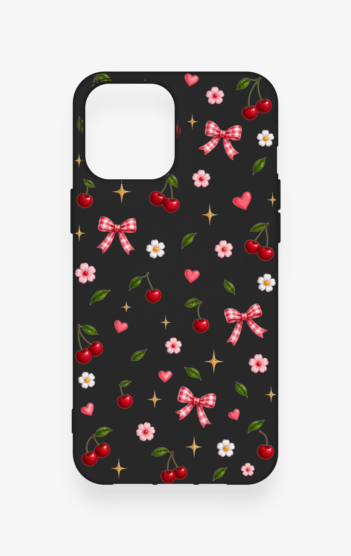 iPhone 12 Pro Max Uyumlu Papatya Kiraz Fiyonk Desenli Silikon Kılıf