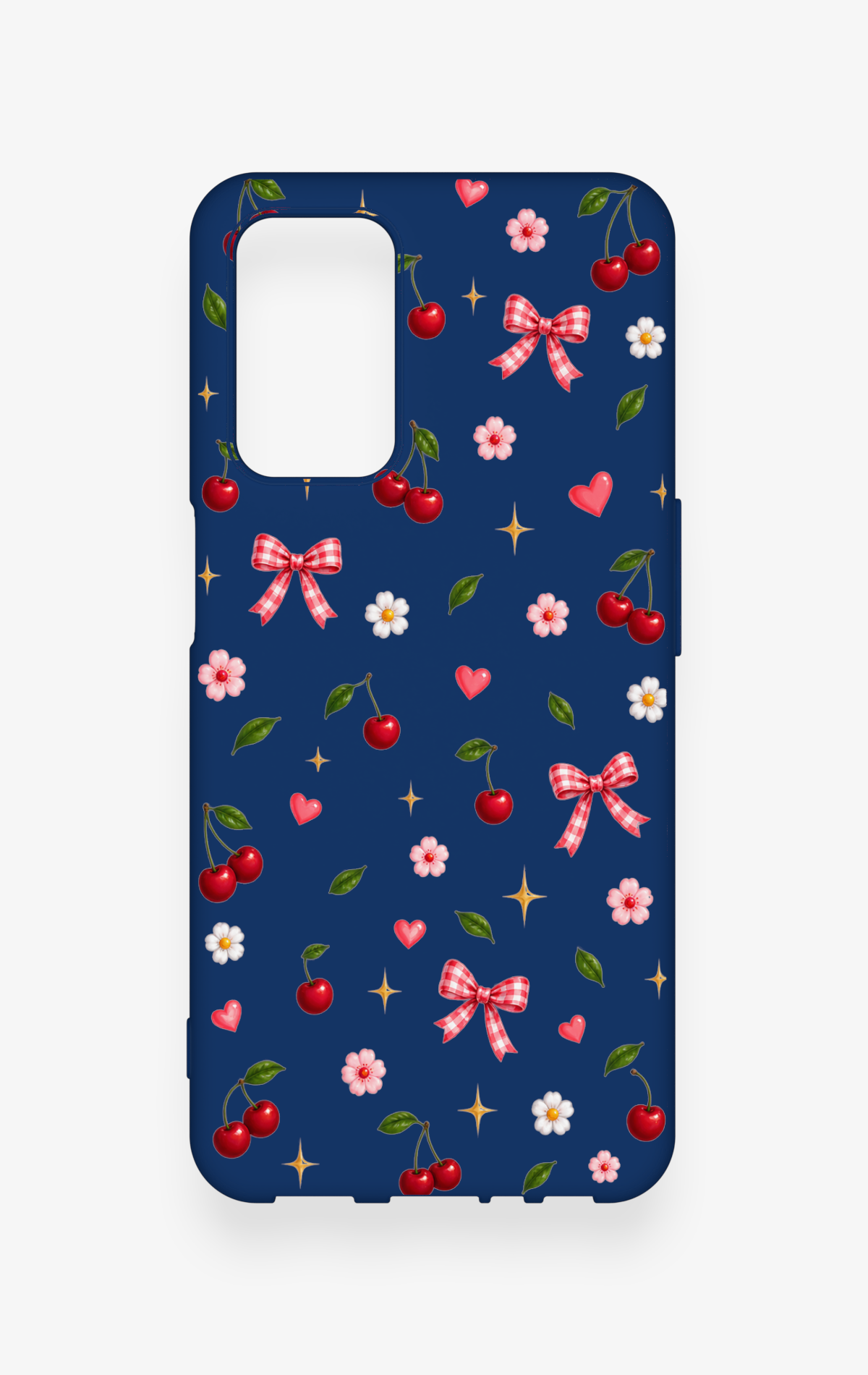 Oppo A55 Uyumlu Çiçek Kiraz Fiyonk Desenli Silikon Kılıf