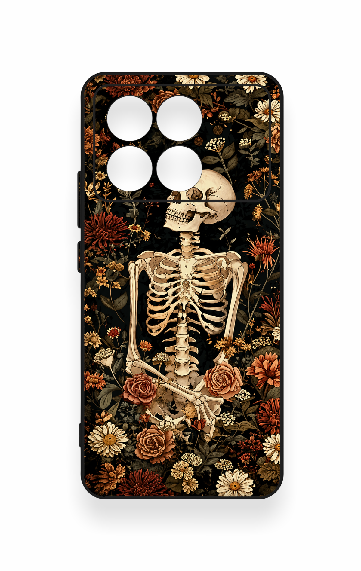 Poco X6 Pro Uyumlu Çiçek İskelet Desenli Silikon Kılıf