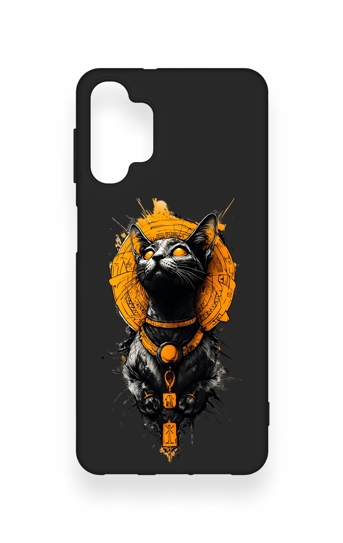 Samsung A32 Uyumlu Mısırlı Kedi Tanrısı Desenli Silikon Kılıf