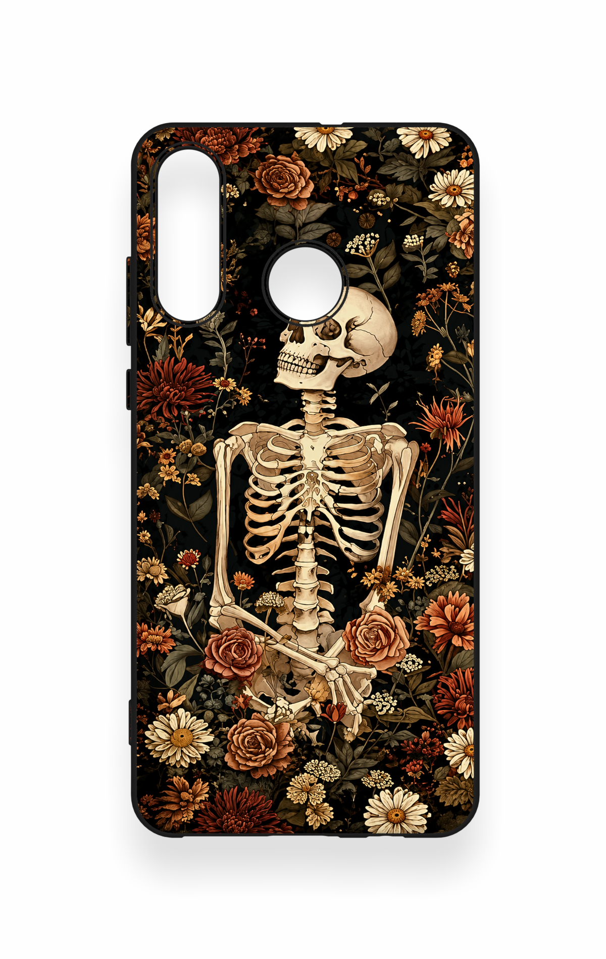 Huawei P30 Lite Uyumlu Çiçek İskelet Desenli Silikon Kılıf