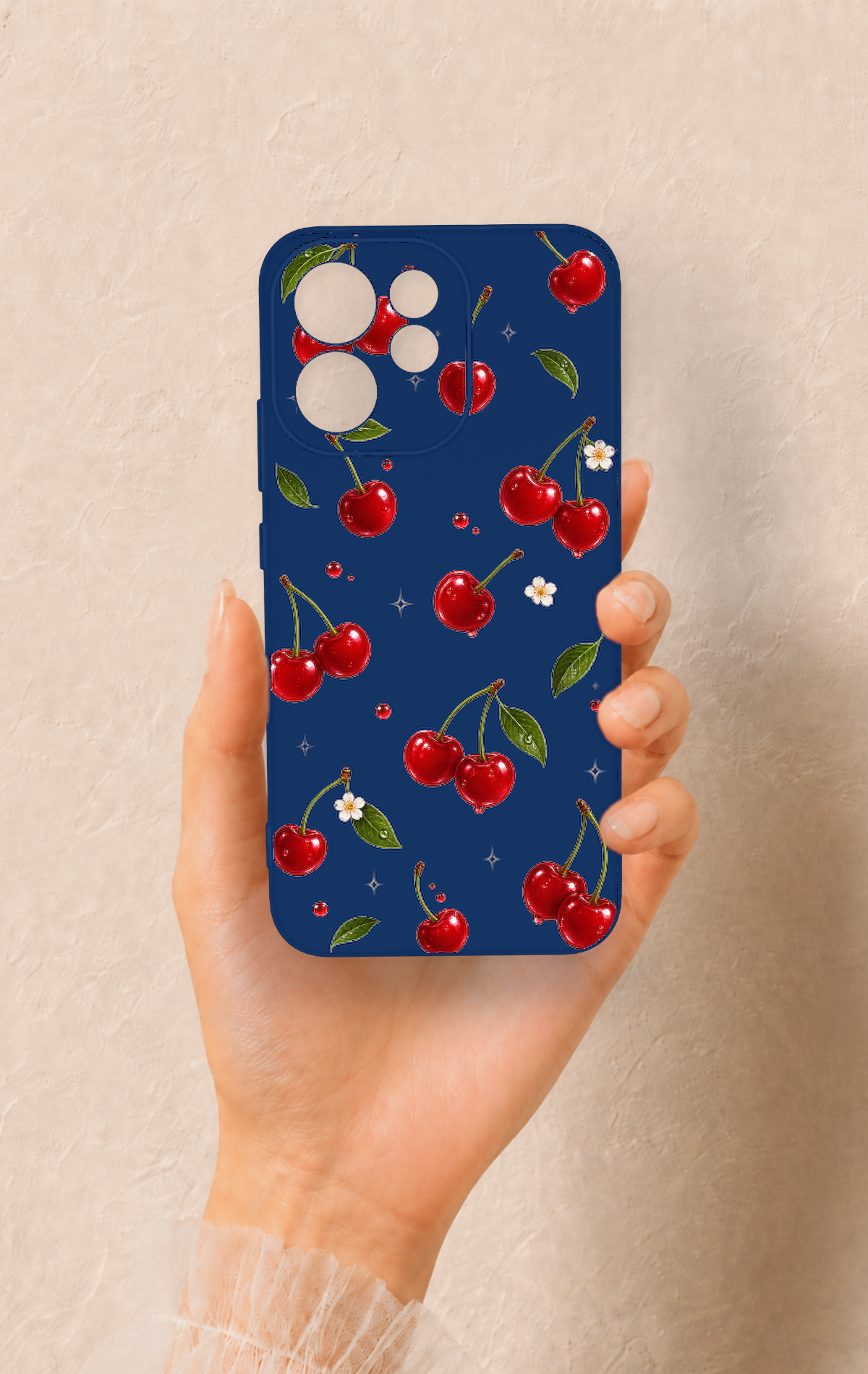 Oppo Reno 15F Uyumlu Kiraz Papatya Desenli Silikon Kılıf