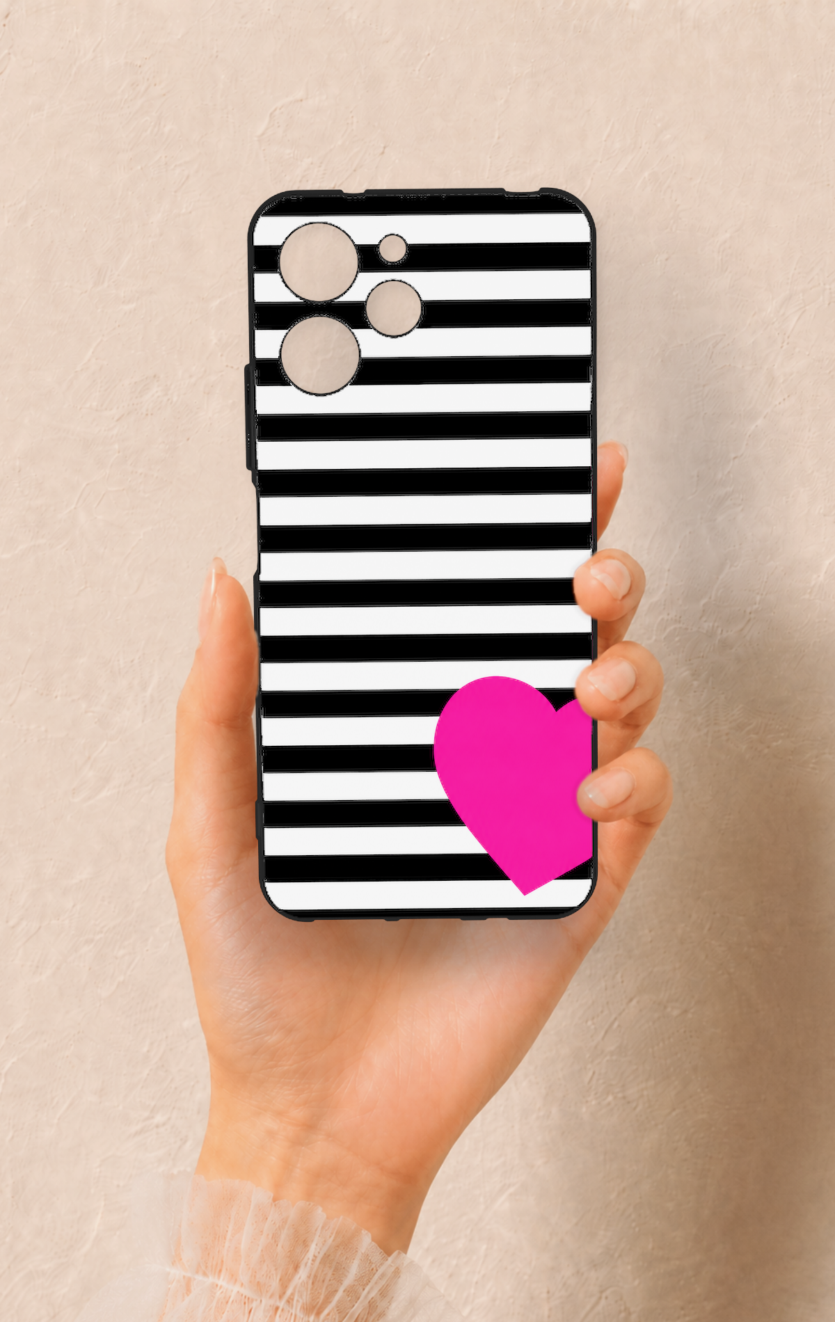 Redmi 12 Uyumlu Çizgili Kalp Desenli Silikon Kılıf