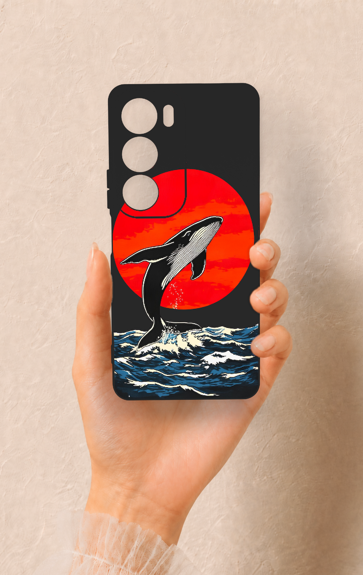 Vivo Y19s Uyumlu Kırmızı Güneş Balina Desenli Silikon Kılıf