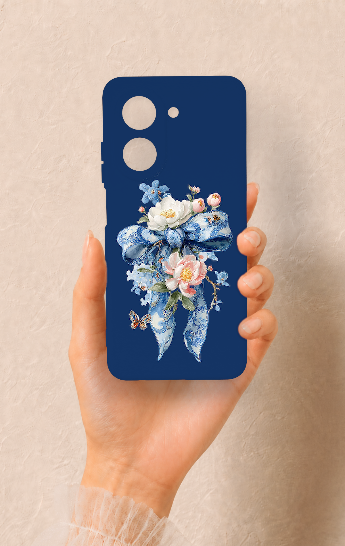 Redmi A5 Uyumlu Mavi Kurdeleli Çiçek Desenli Silikon Kılıf