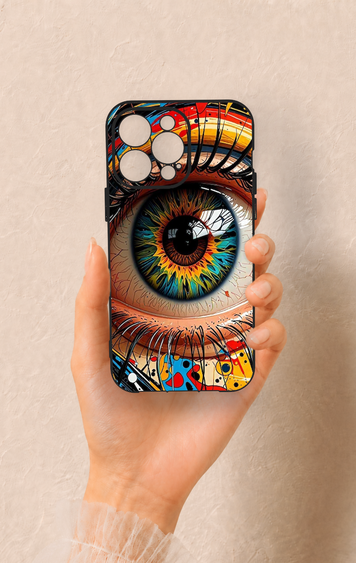 iPhone 14 Pro Max Uyumlu Renkli Göz Bebeği Desenli Silikon Kılıf