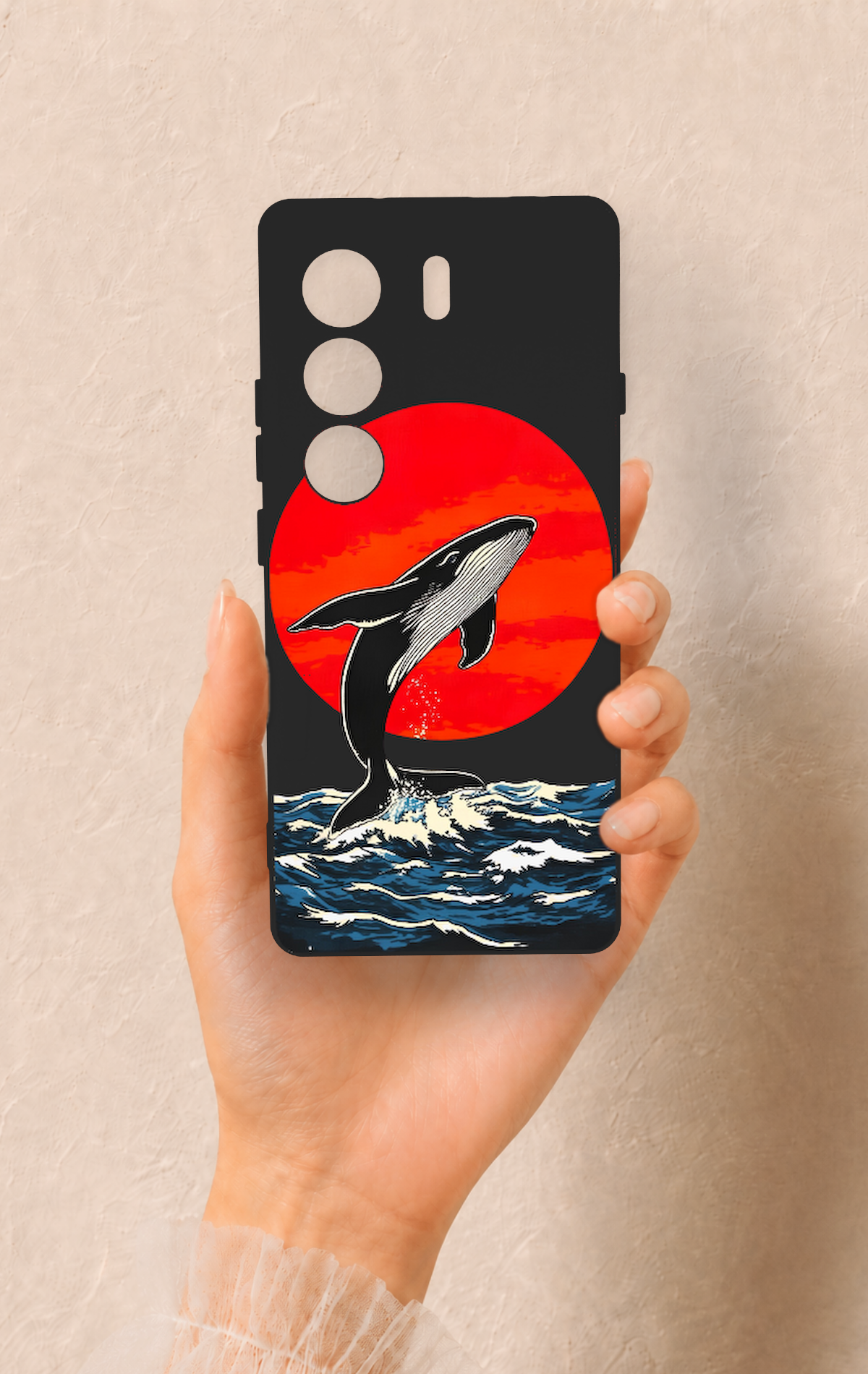 Tecno Camon 40 4G Uyumlu Kırmızı Güneş Balina Desenli Silikon Kılıf