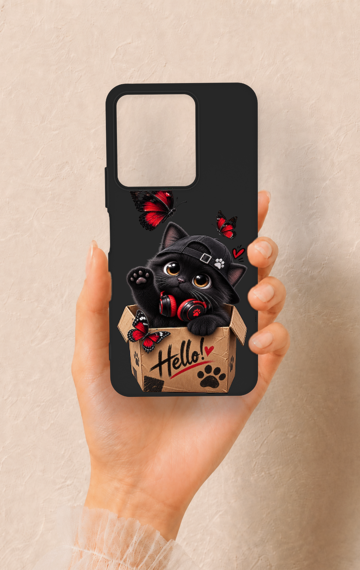 Vivo Y35 Uyumlu Hello Cat Desenli Silikon Kılıf