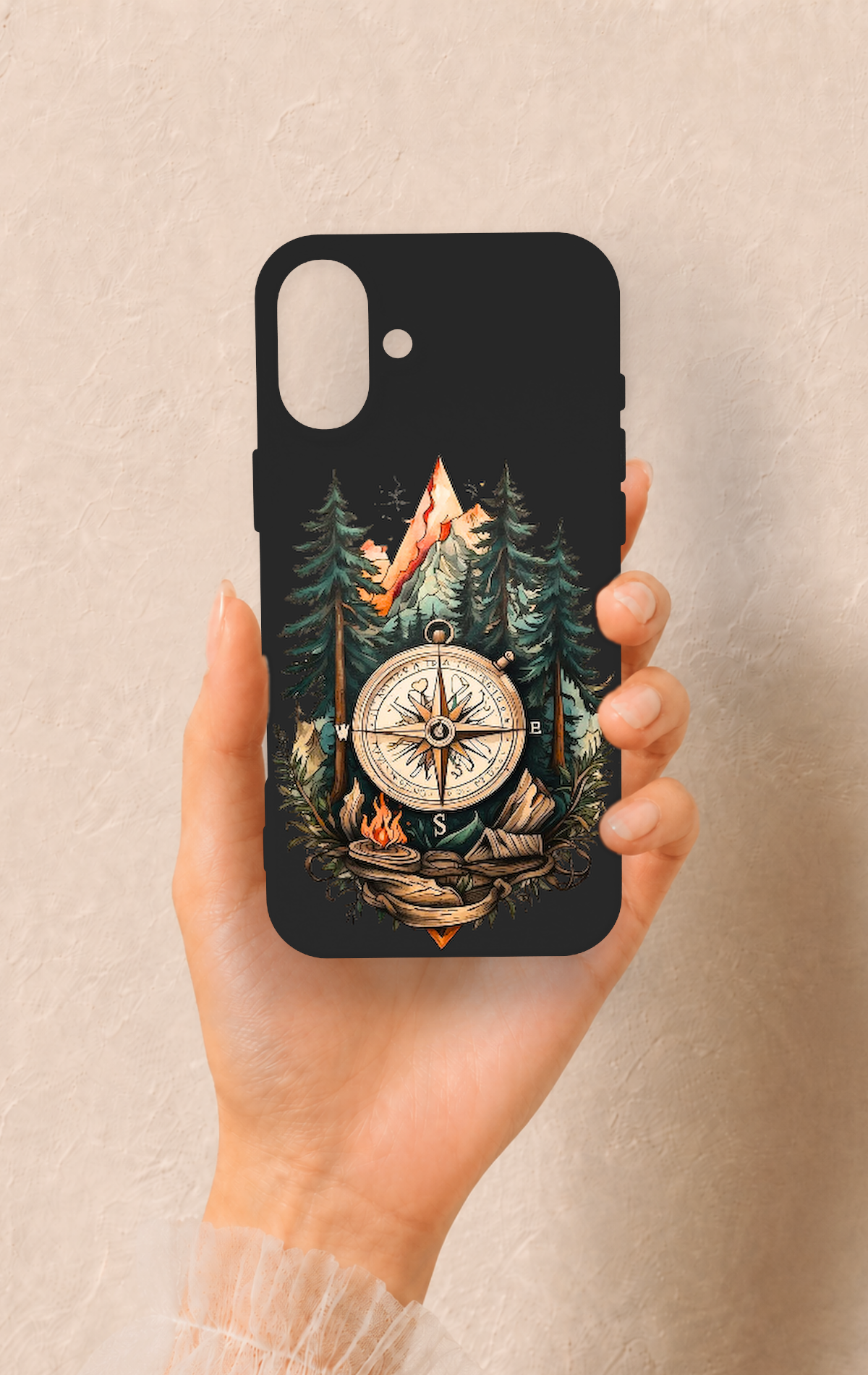iPhone 16 Plus Uyumlu Pusula Orman Desenli Silikon Kılıf