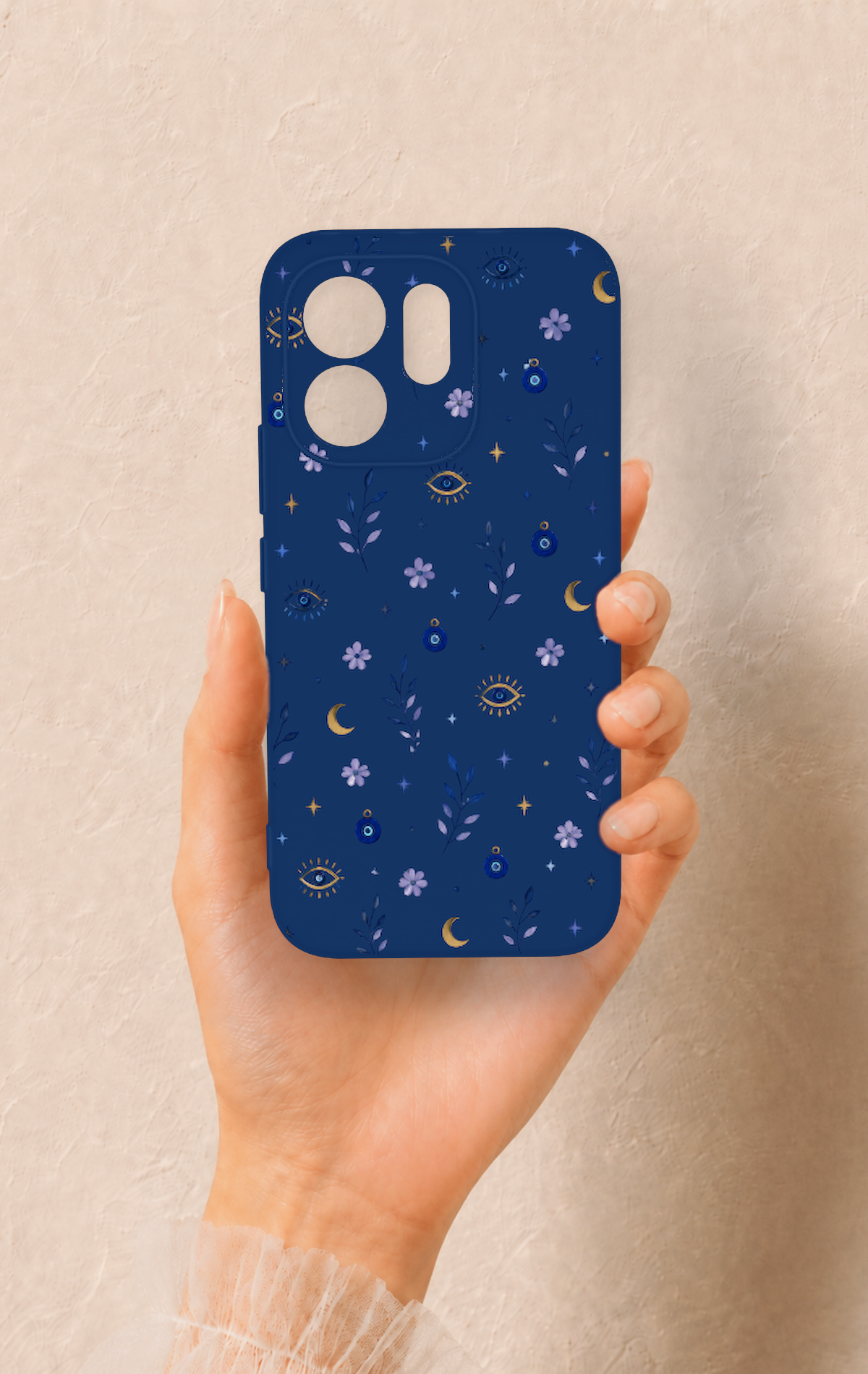 Vivo V70 5G Uyumlu Mavi Nazar Papatya Desenli Silikon Kılıf