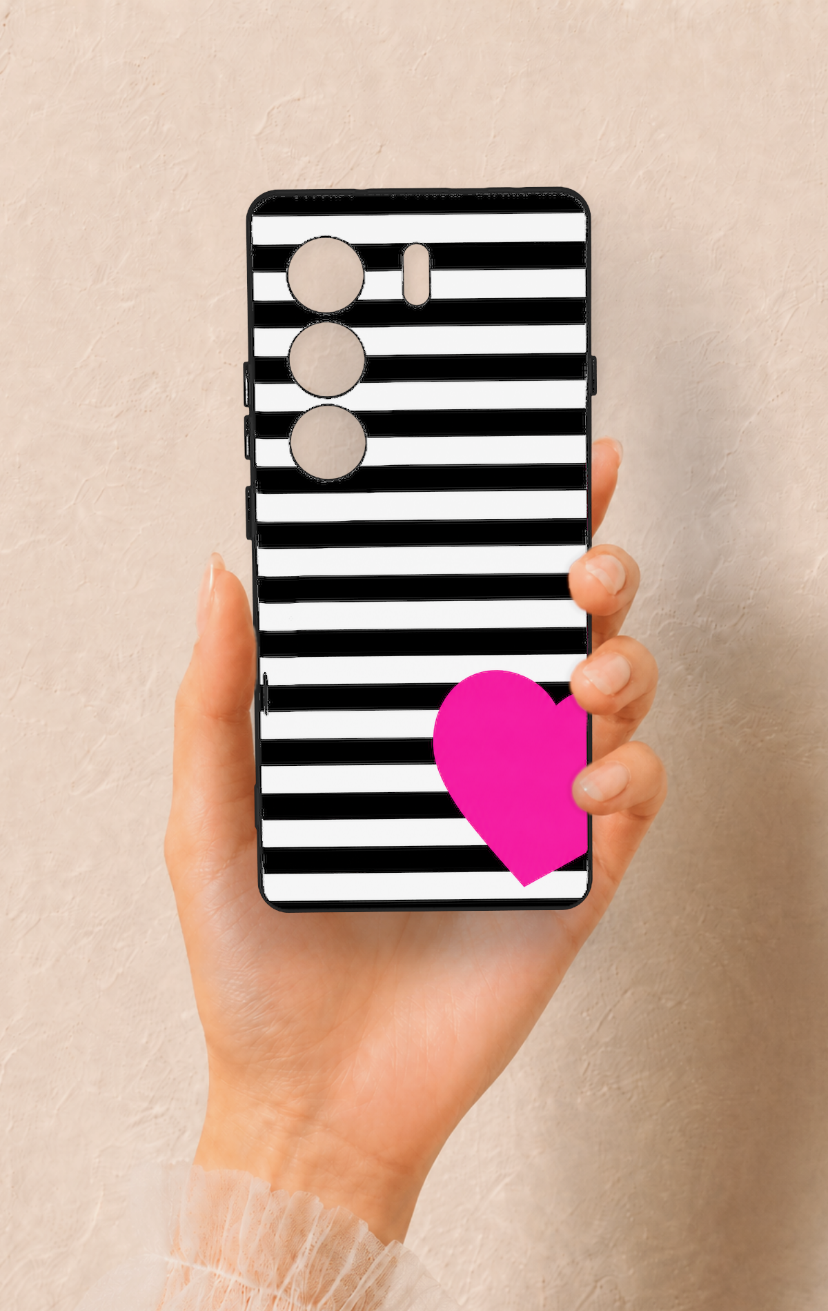 Tecno Camon 40 4G Uyumlu Çizgili Kalp Desenli Silikon Kılıf