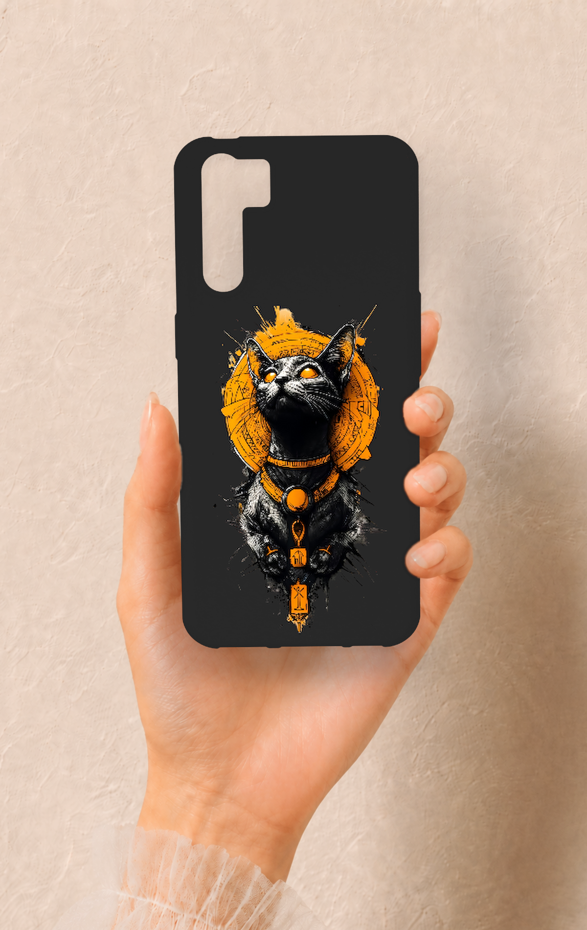 Oppo A91 Uyumlu Mısırlı Kedi Tanrısı Desenli Silikon Kılıf