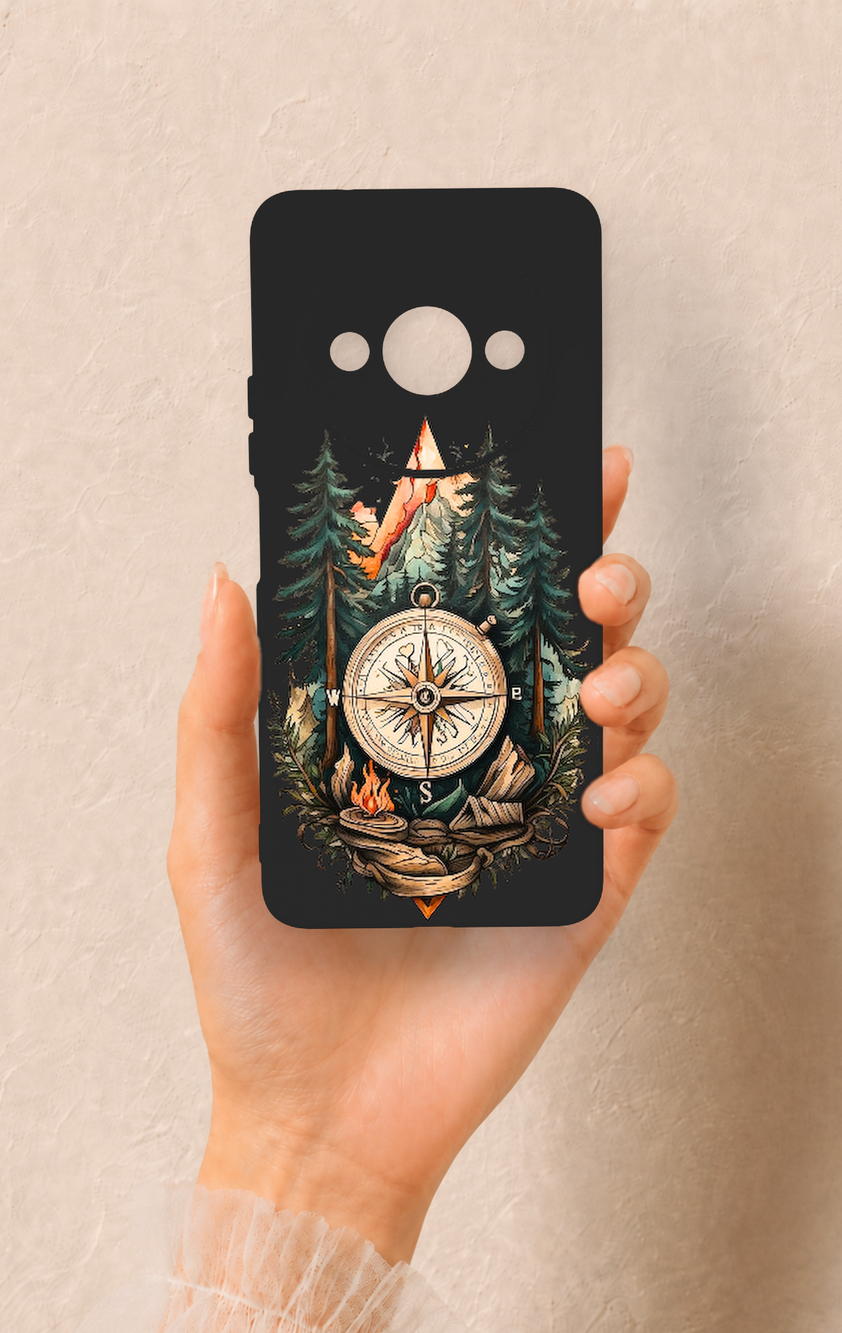 Redmi A3 Uyumlu Pusula Orman Desenli Silikon Kılıf