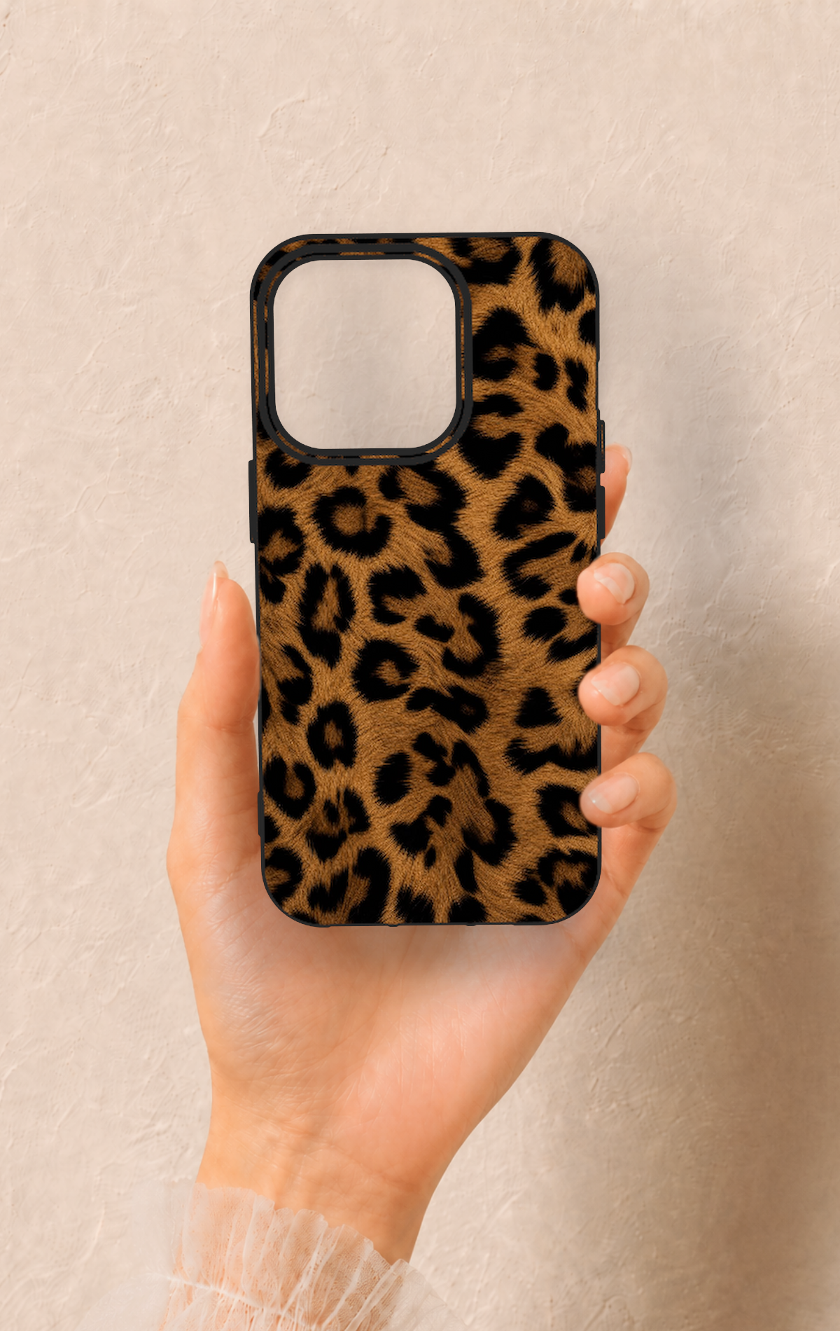 iPhone 14 Pro Uyumlu Koyu Leopar Deri Desenli Silikon Kılıf